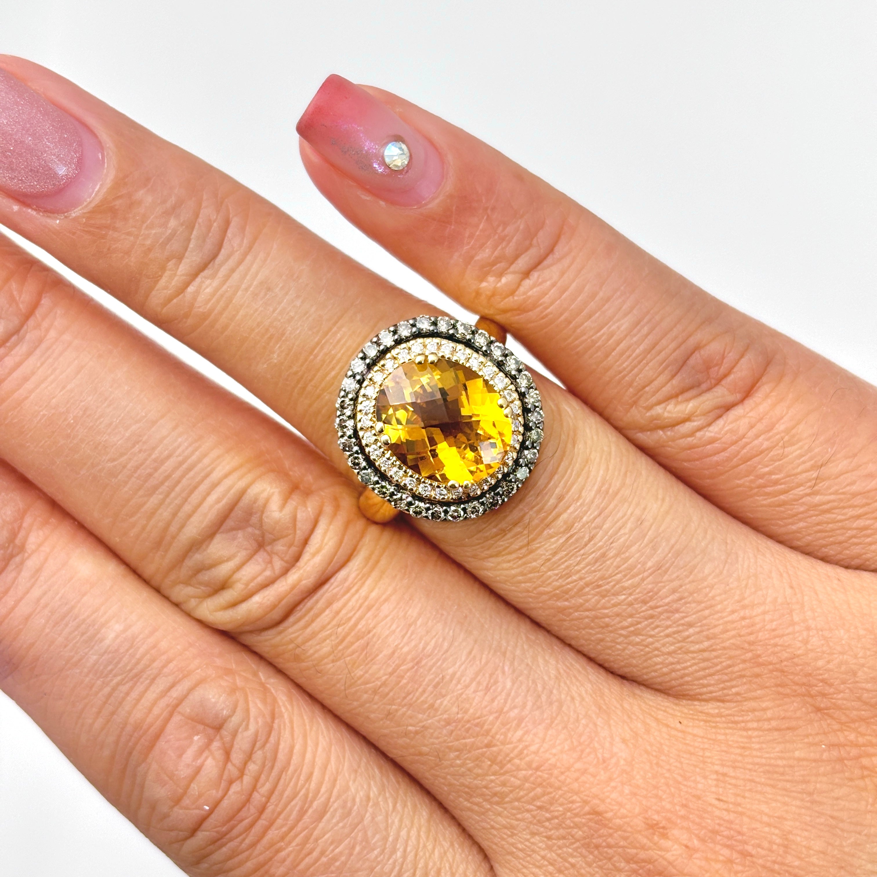 14k Yellow Gold Citrine and Diamond Ring | 3.00ct, 0.33ctw | SZ 4.75