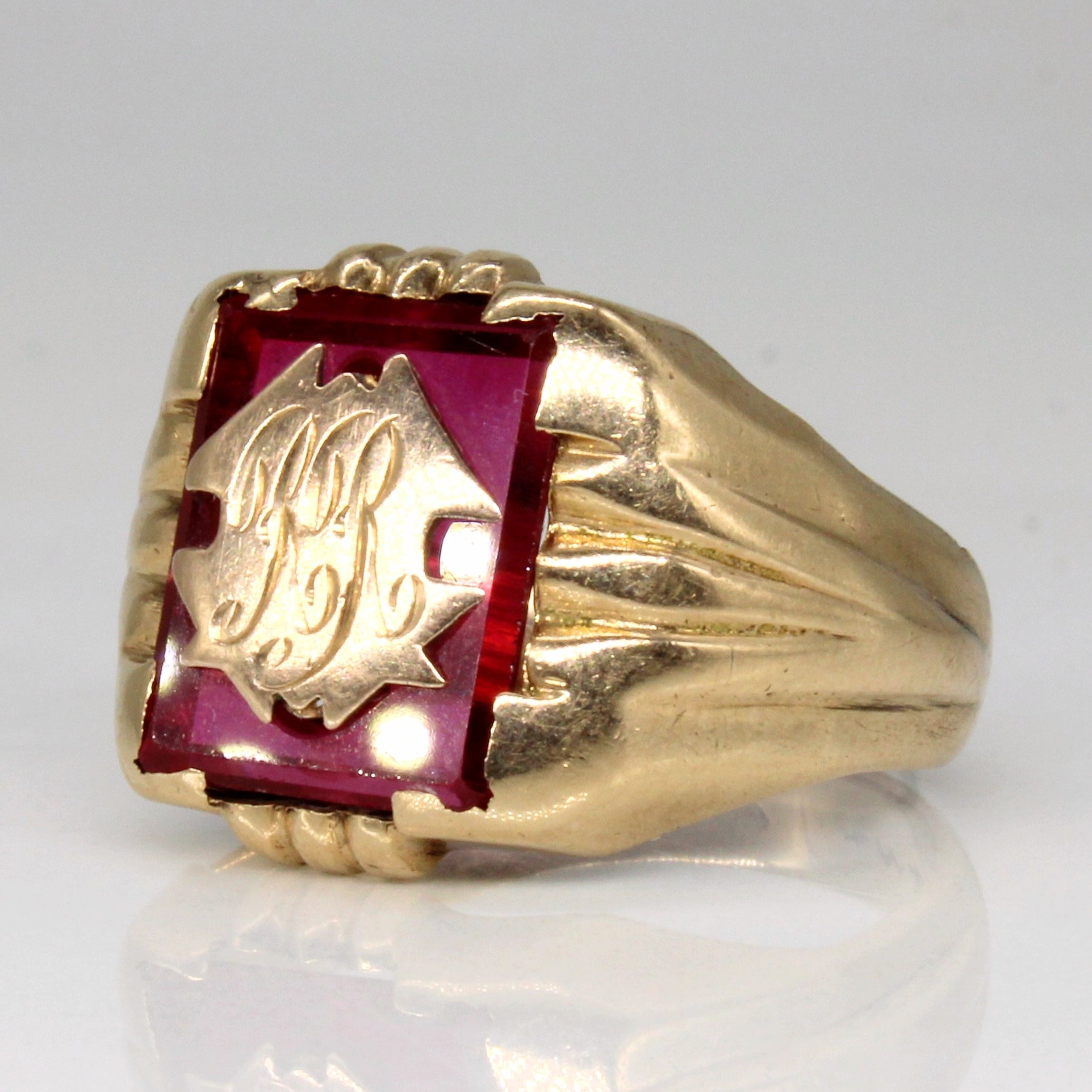 Synthetic Ruby 'R.R' Initial Ring | 2.80ct | SZ 7.5 |