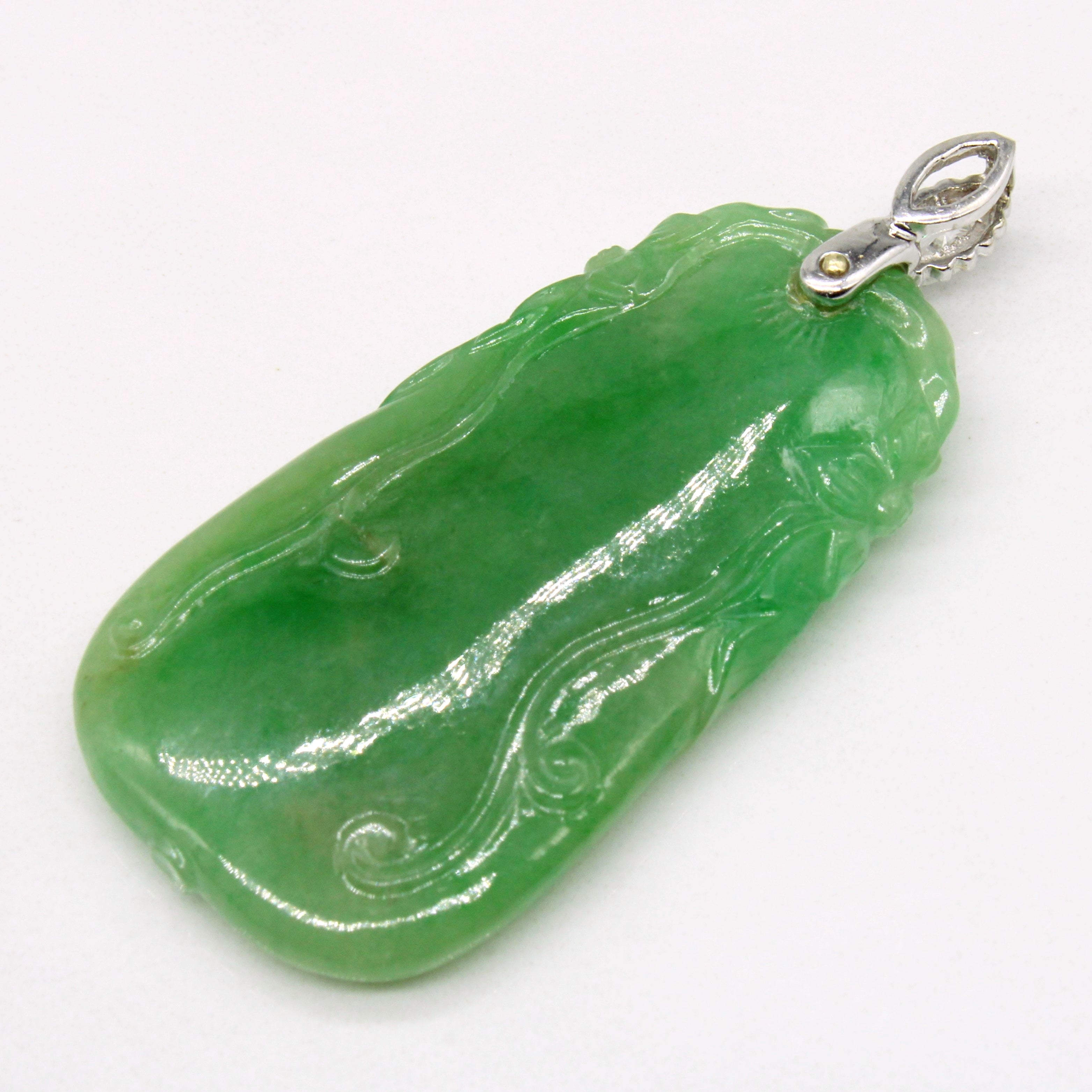 Carved Jadeite & Diamond Pendant | 30.00ct, 0.12ctw |