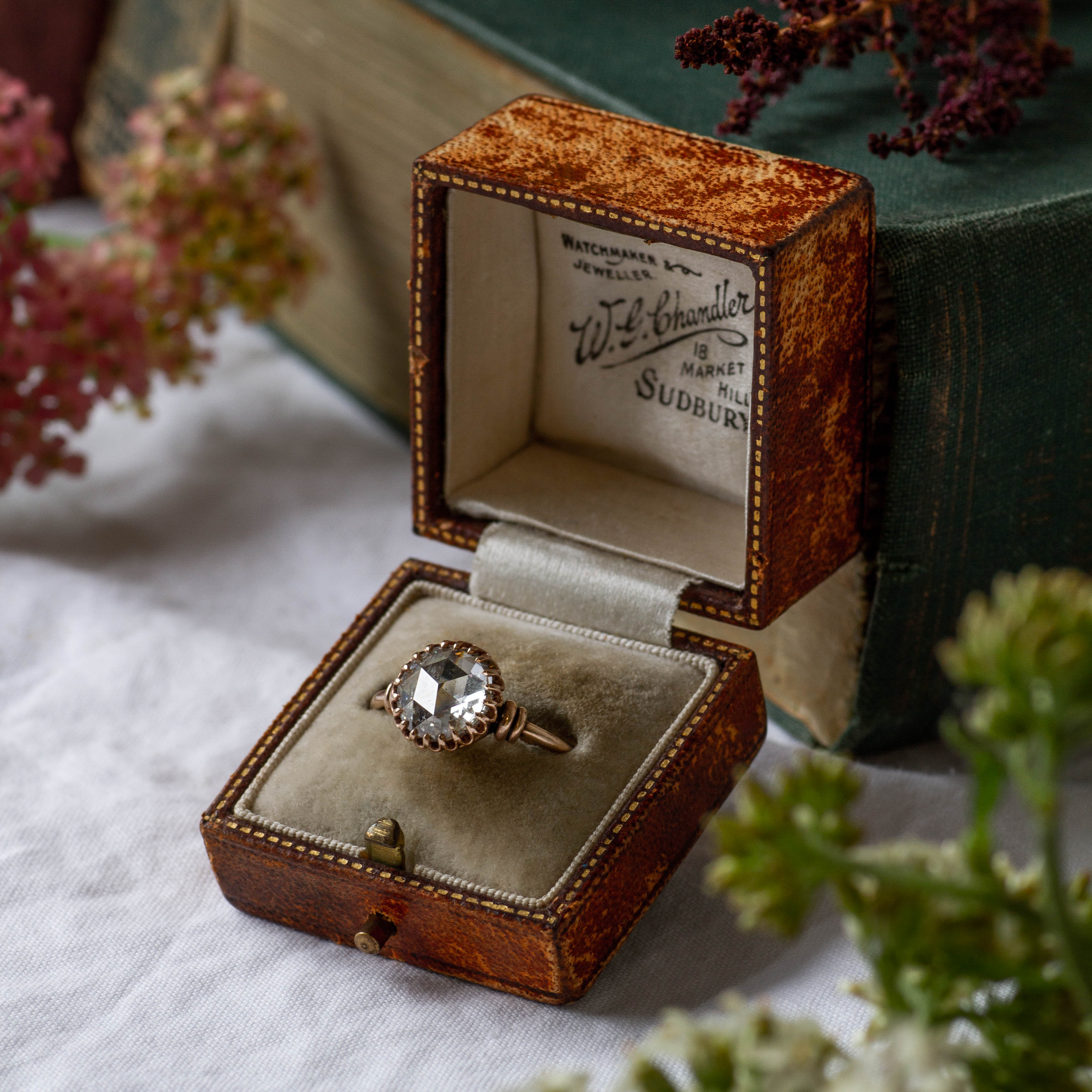 2.14ct GIA-graded Antique Rose Cut Natural Diamond Ring | 2.14ct SI1 J Good | SZ 8.25 |