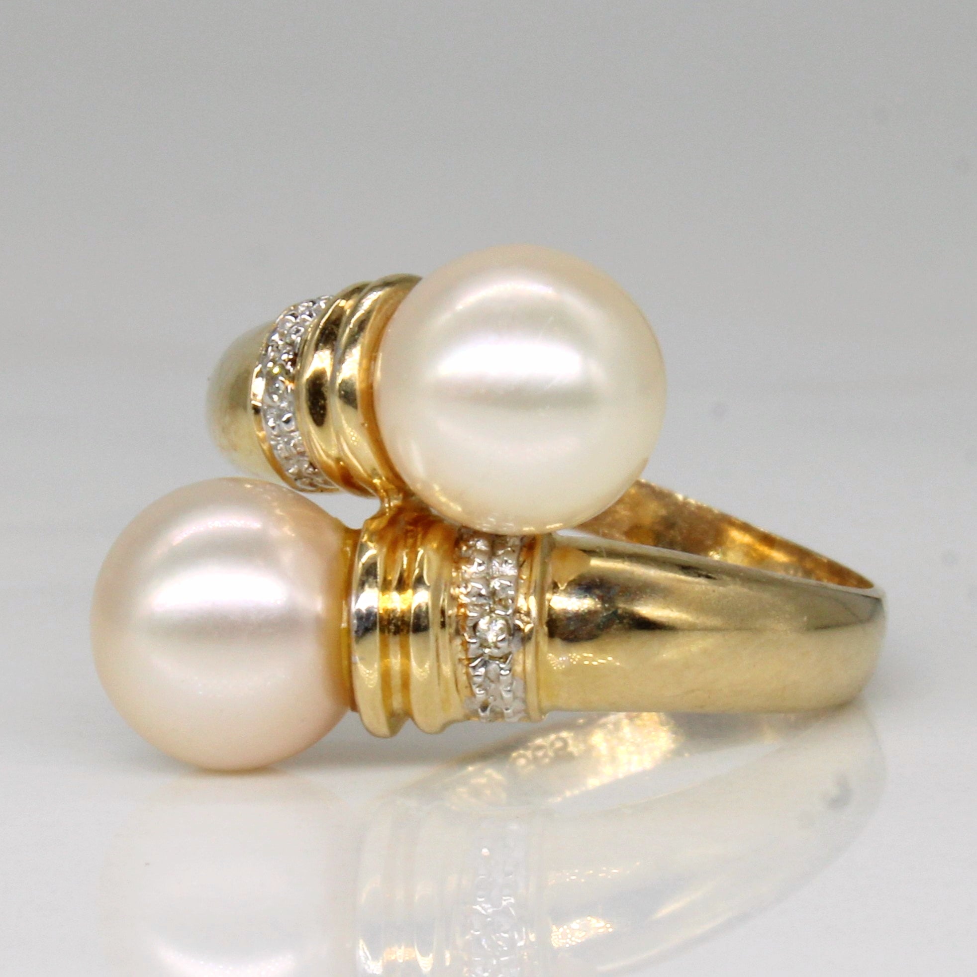 Pearl & Diamond Waterfall Ring | 0.01ctw | SZ 6.5 |
