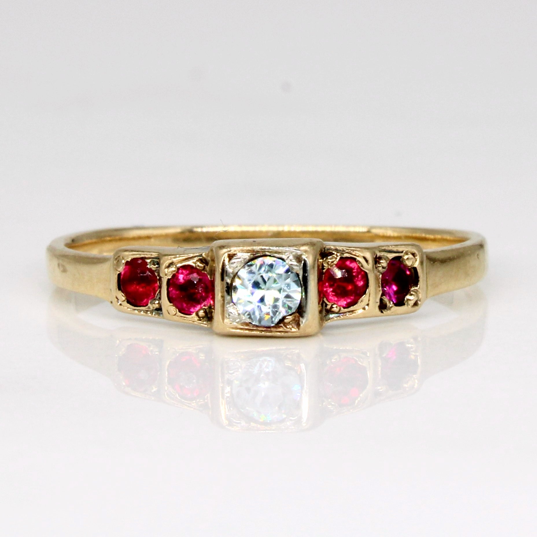 Red Paste & Blue Zircon Ring | 0.12ctw, 0.10ct | SZ 8 |
