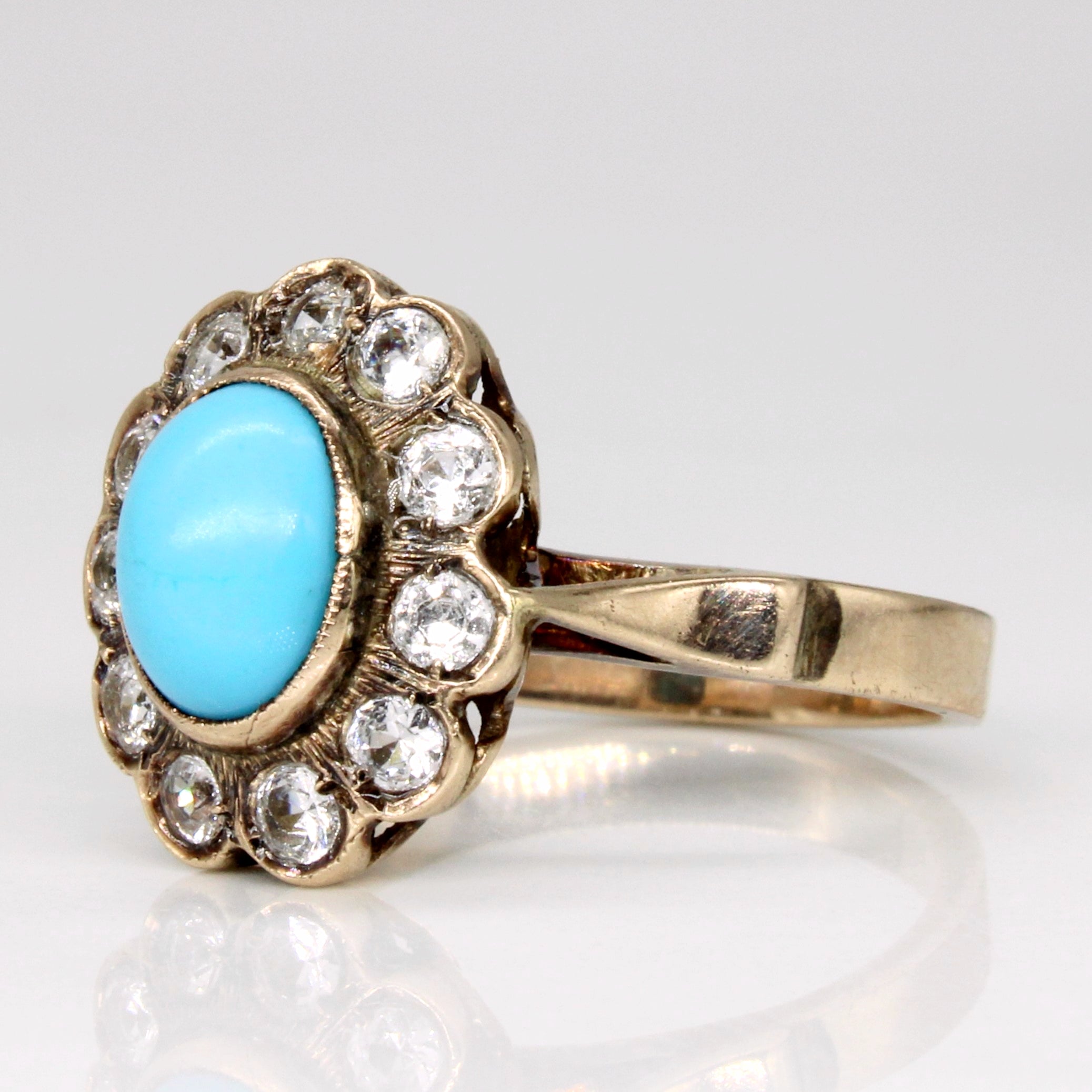 Turquoise & Paste Glass Halo Ring | 1.75ct, 0.55ctw | SZ 5.5 |