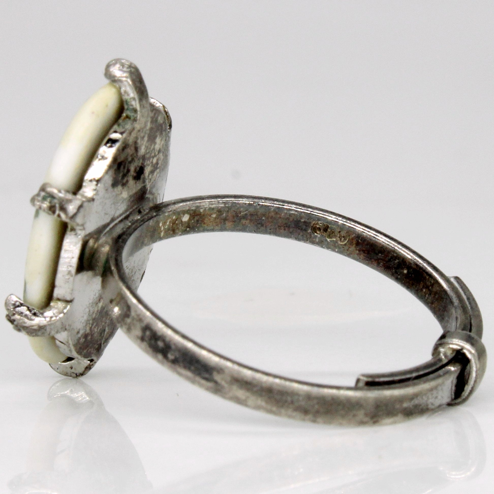 Silver & Hand Painted Porcelain Flower Ring | SZ 5.25 |