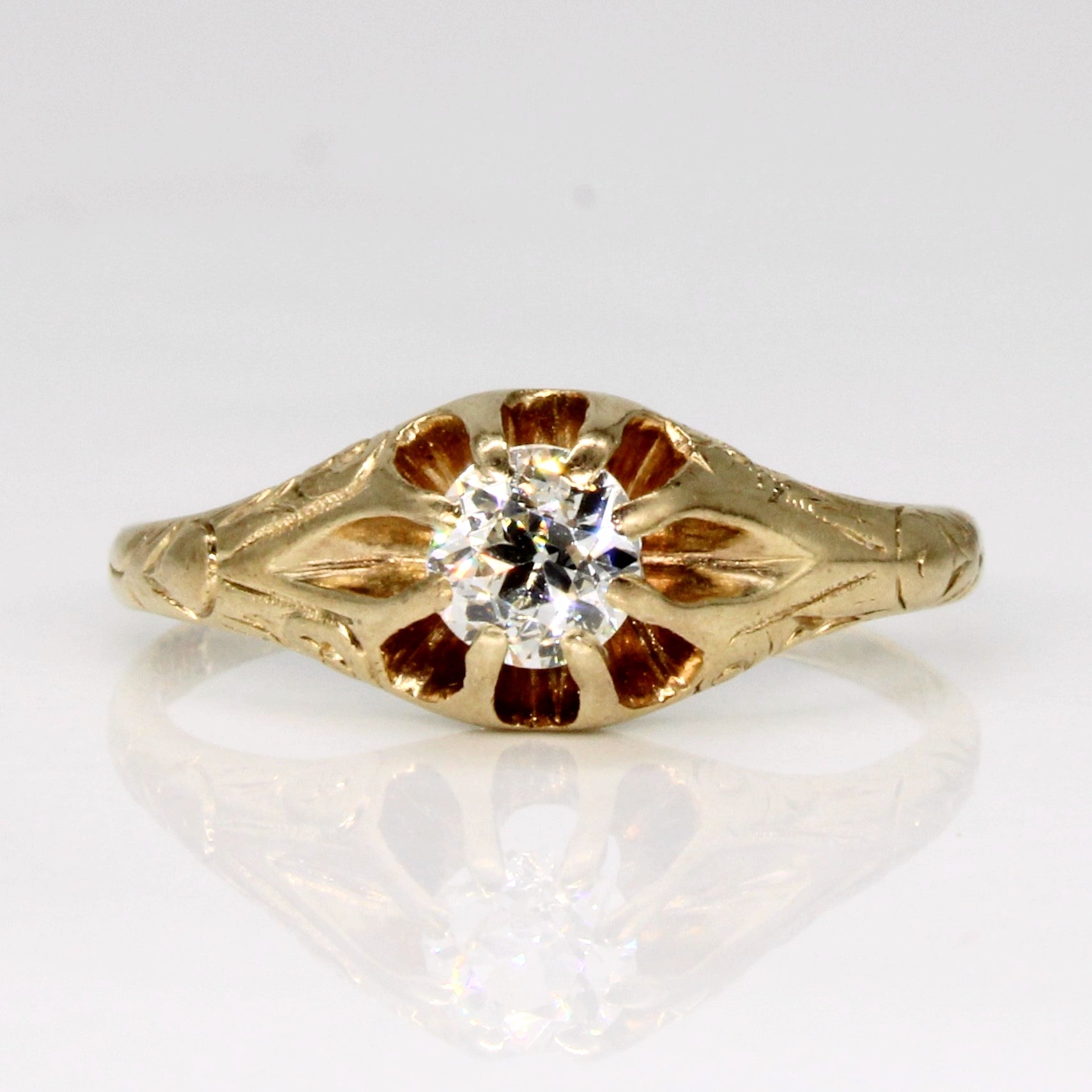 Bague Belcher ancienne en diamant taille européenne | 0,28 ct | Taille 5 |