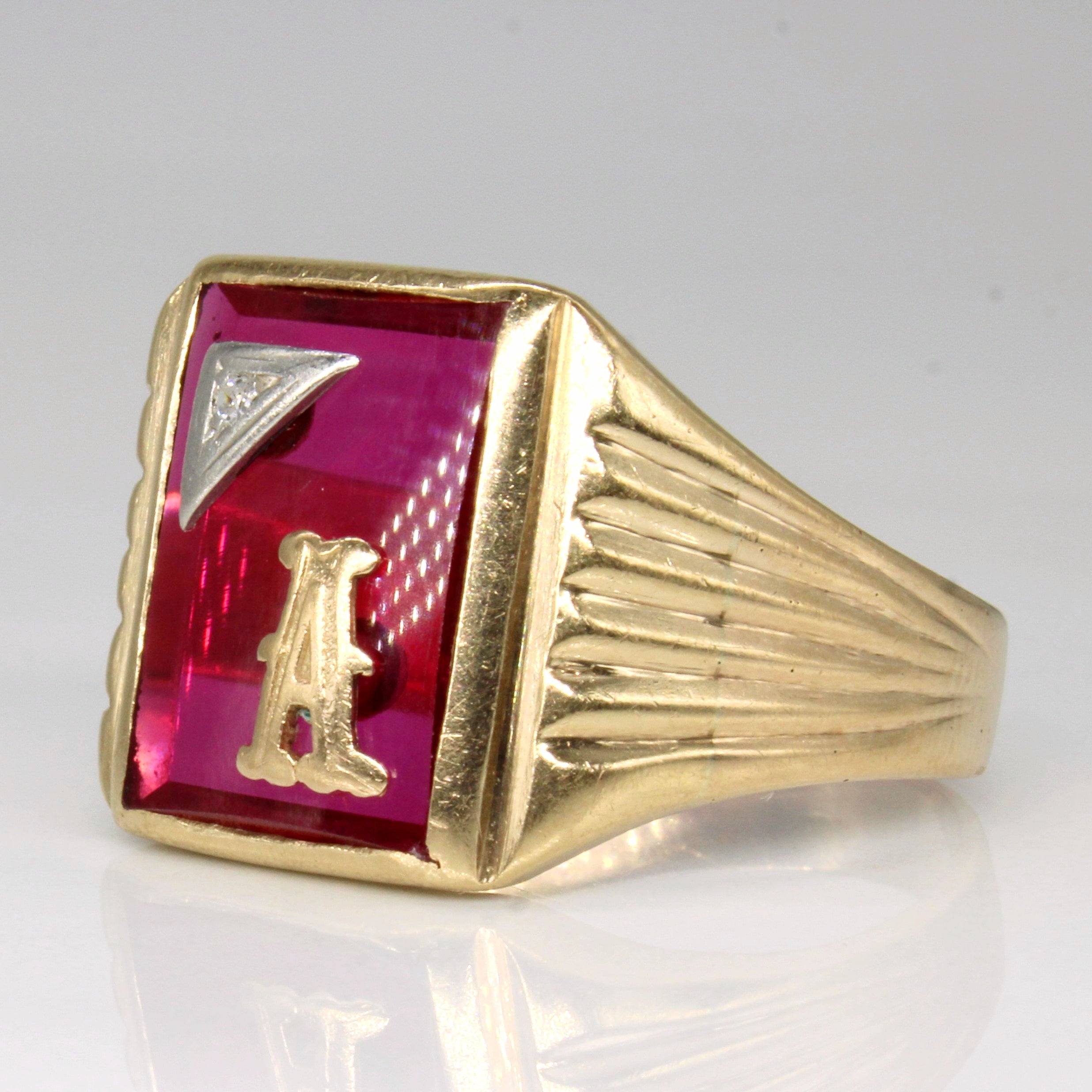 Synthetic Ruby & Diamond 'A' Initial Ring | 5.50ct, 0.01ct | SZ 12.75 |