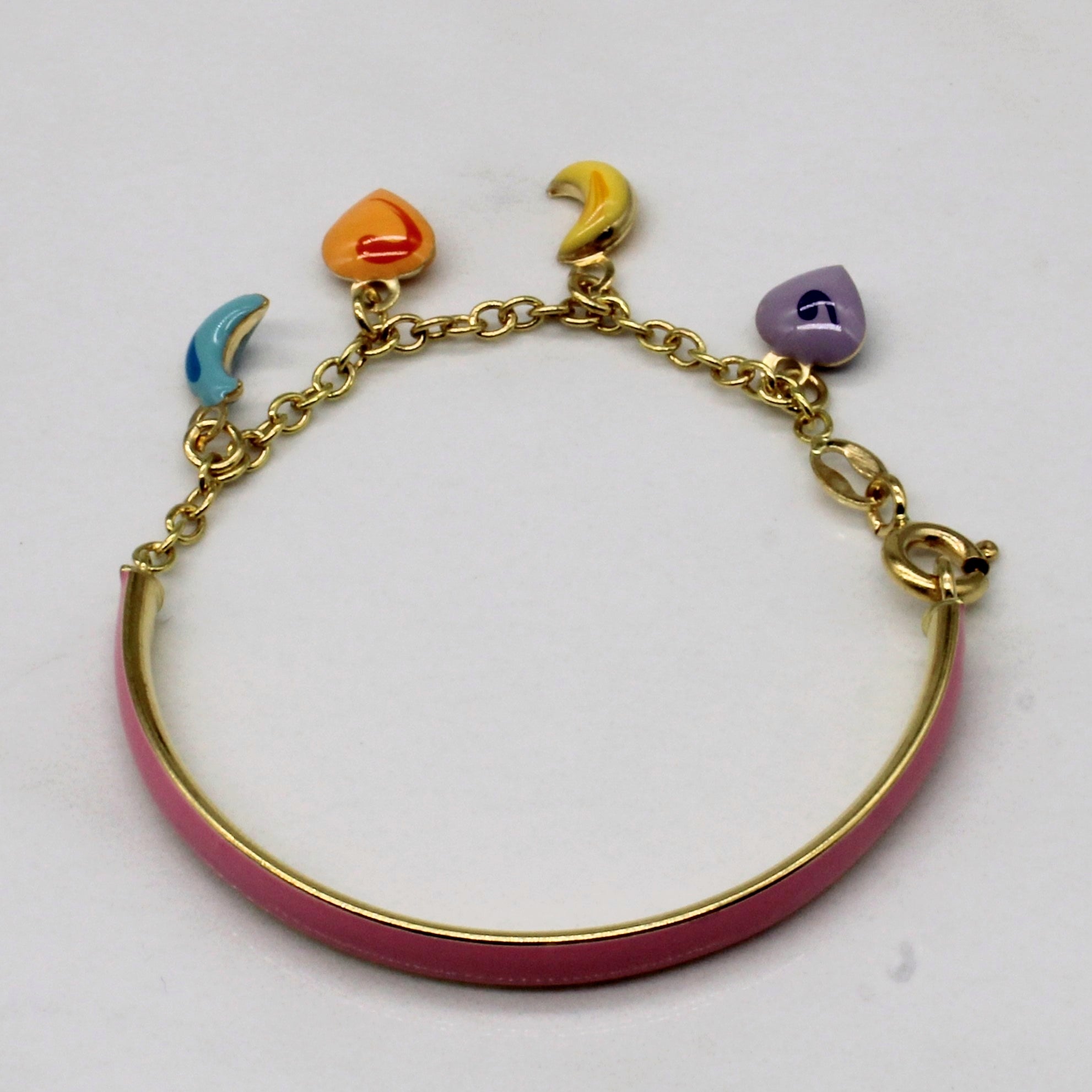 Bracelet en or jaune 18 carats émaillé lune et cœur | 12,7 cm |