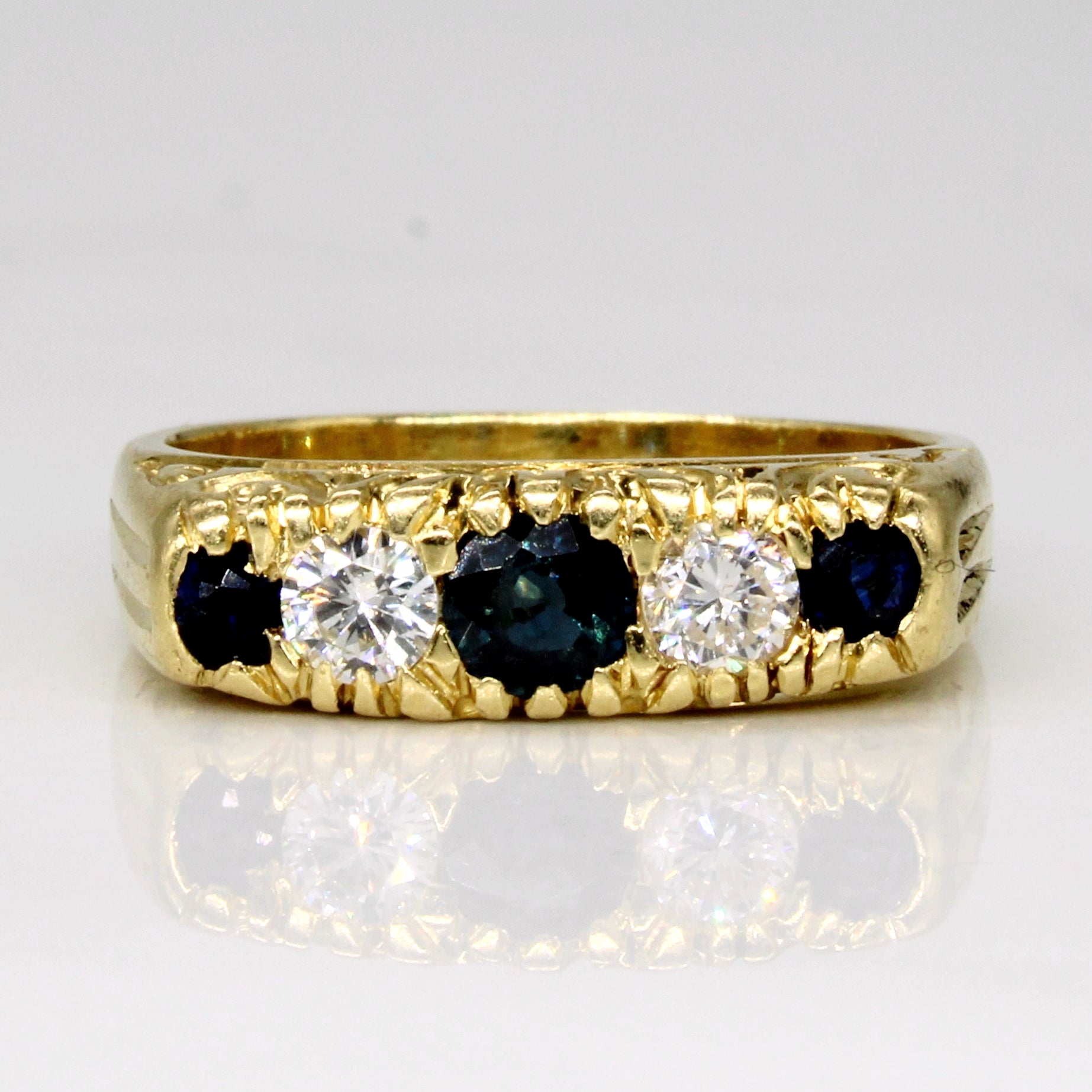 Vintage 18k Sapphire & Diamond Five Stone Band | 0.38ctw, 0.30ctw | SZ 6.75 |