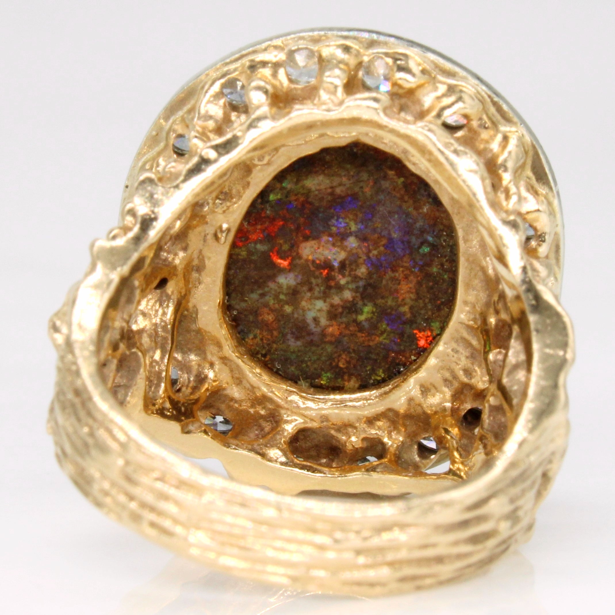 Black Opal & Diamond Halo Ring | 6.50ct, 0.90ctw | SZ 6 |
