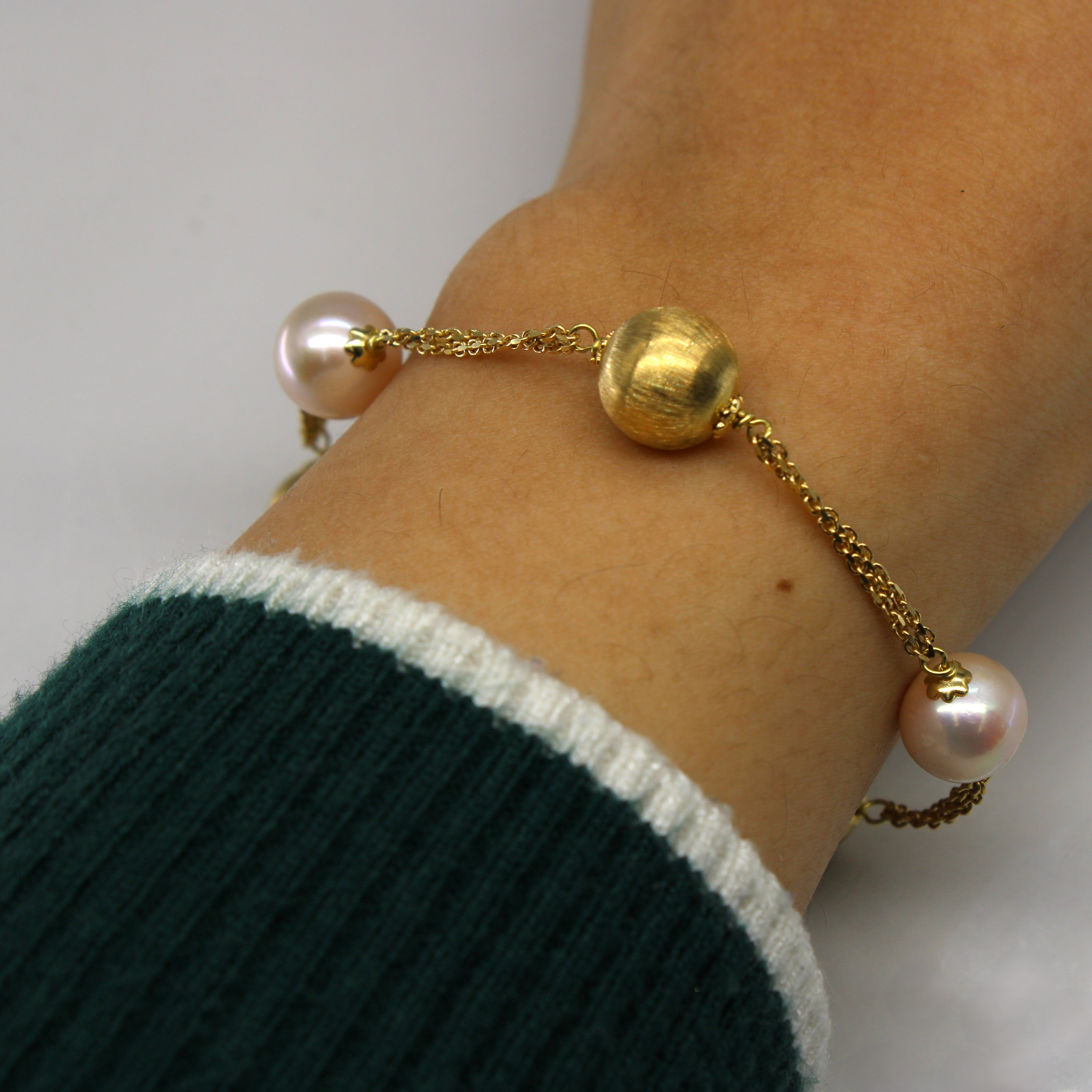 Pearl & Gold Beads Chain Bracelet | 7.5"|