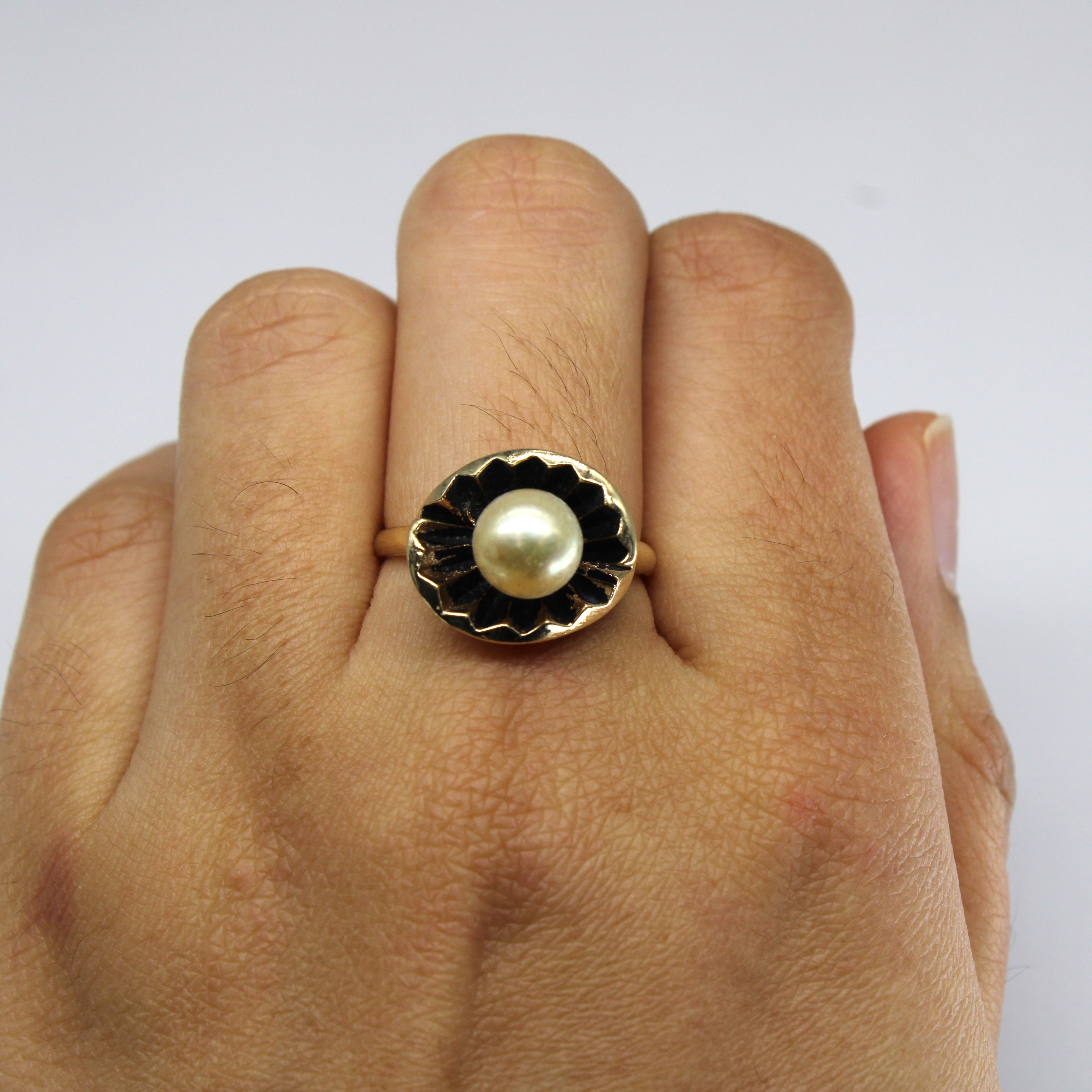 Solitaire Pearl Textured Gold Ring | SZ 7.5 |