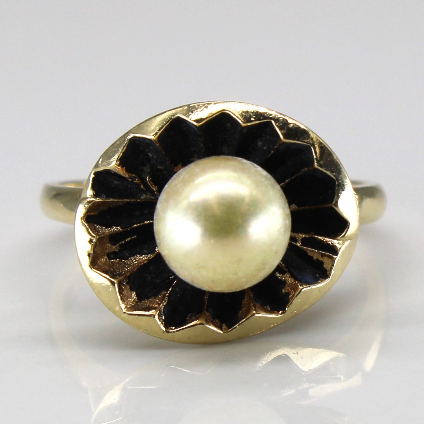 Solitaire Pearl Textured Gold Ring | SZ 7.5 |