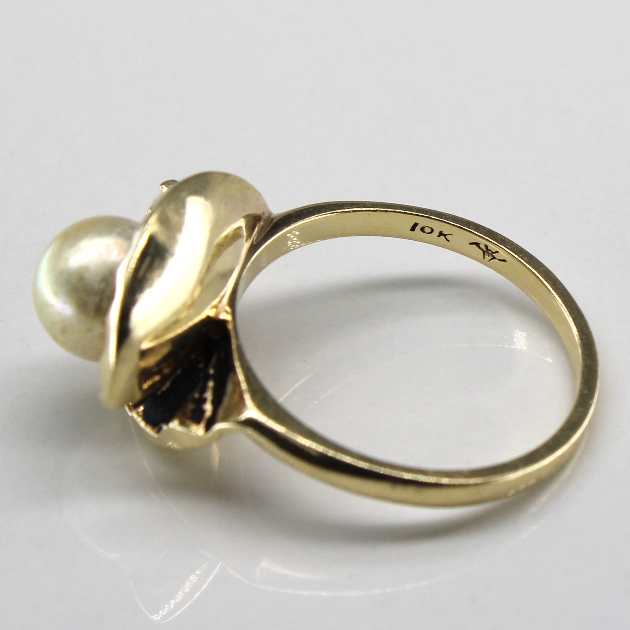 Solitaire Pearl Textured Gold Ring | SZ 7.5 |