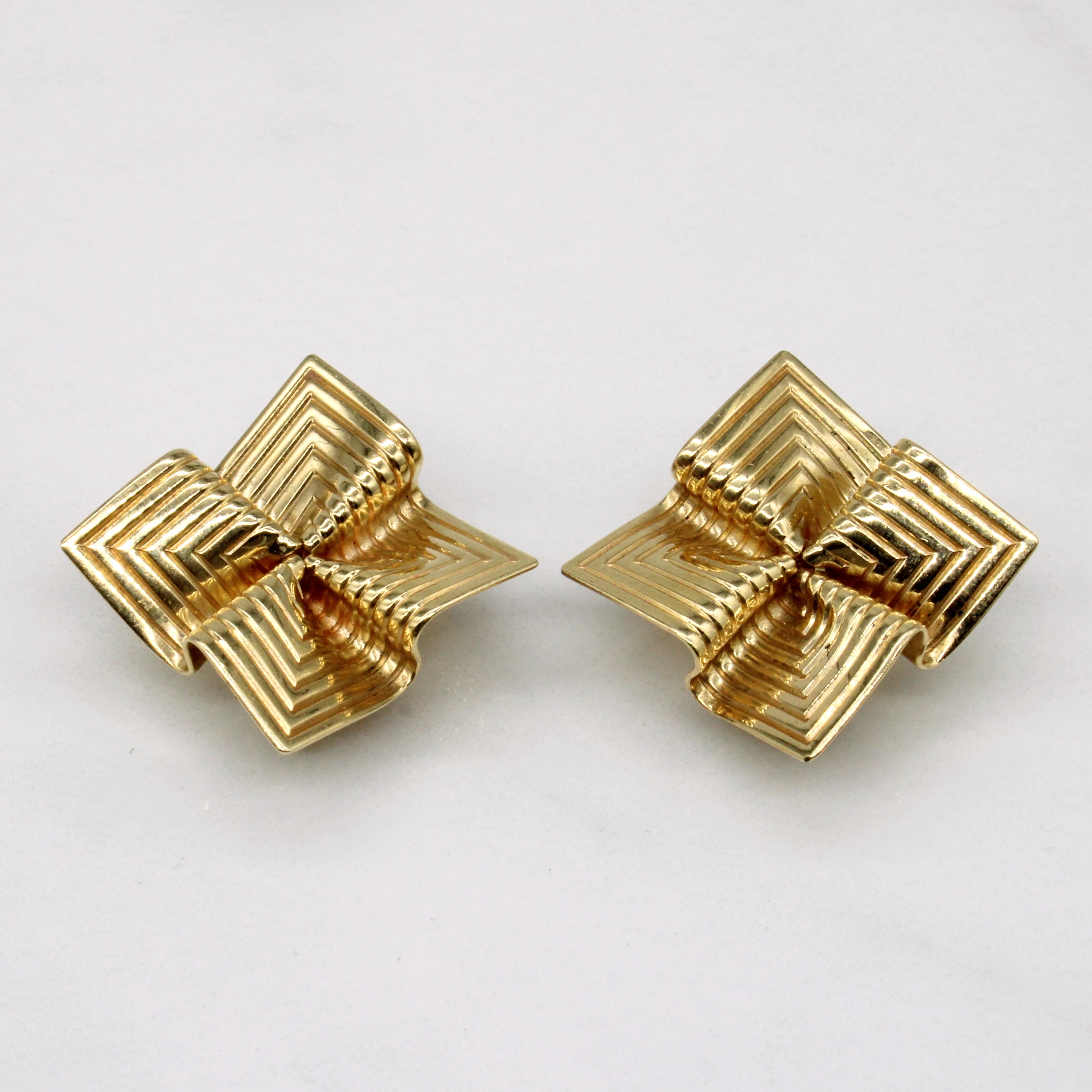 Tiffany' Vintage Retro Origami Pin Wheel 14k Yellow Gold Clip-On Earrings