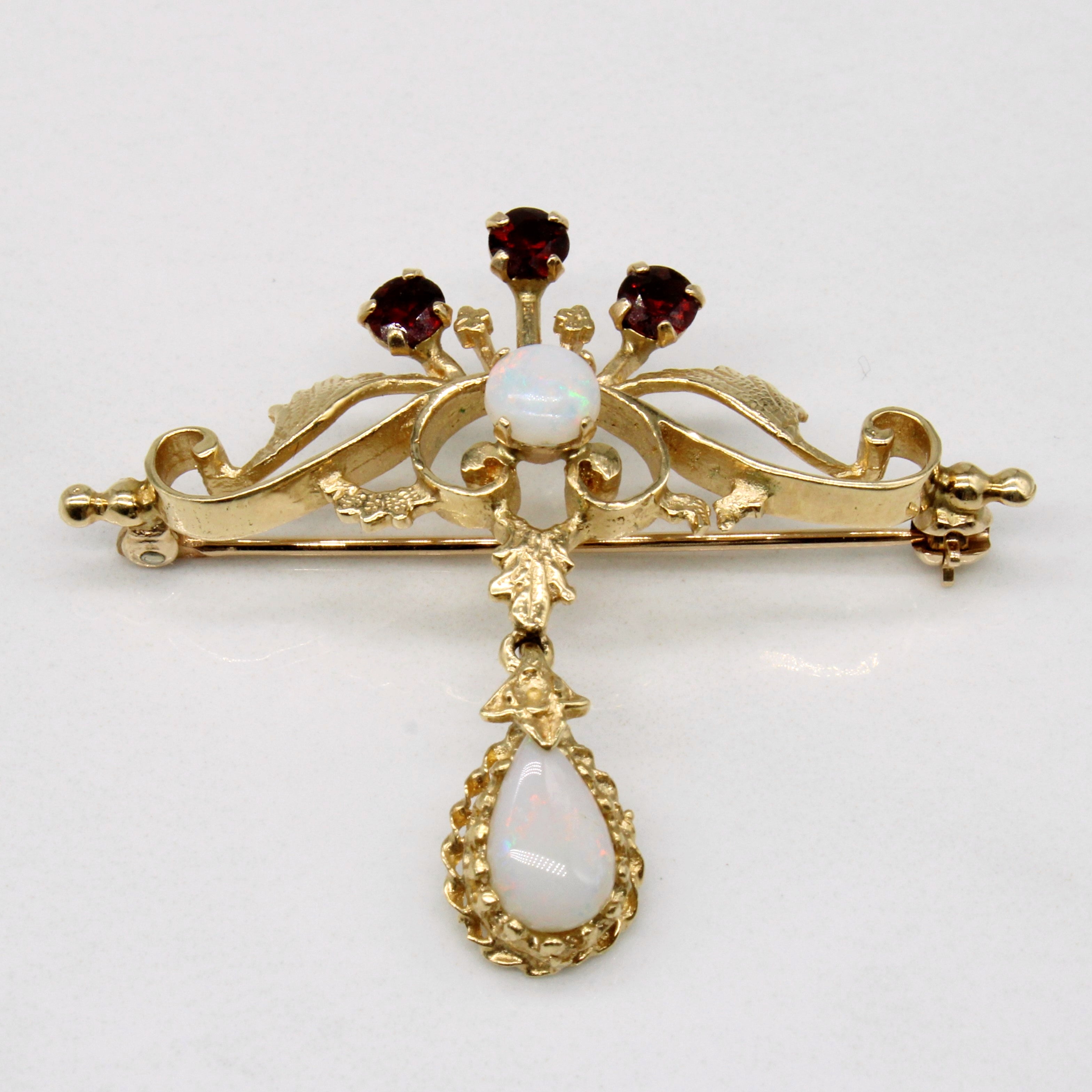 Garnet & Opal Dangling Ornate Brooch | 0.45ctw |