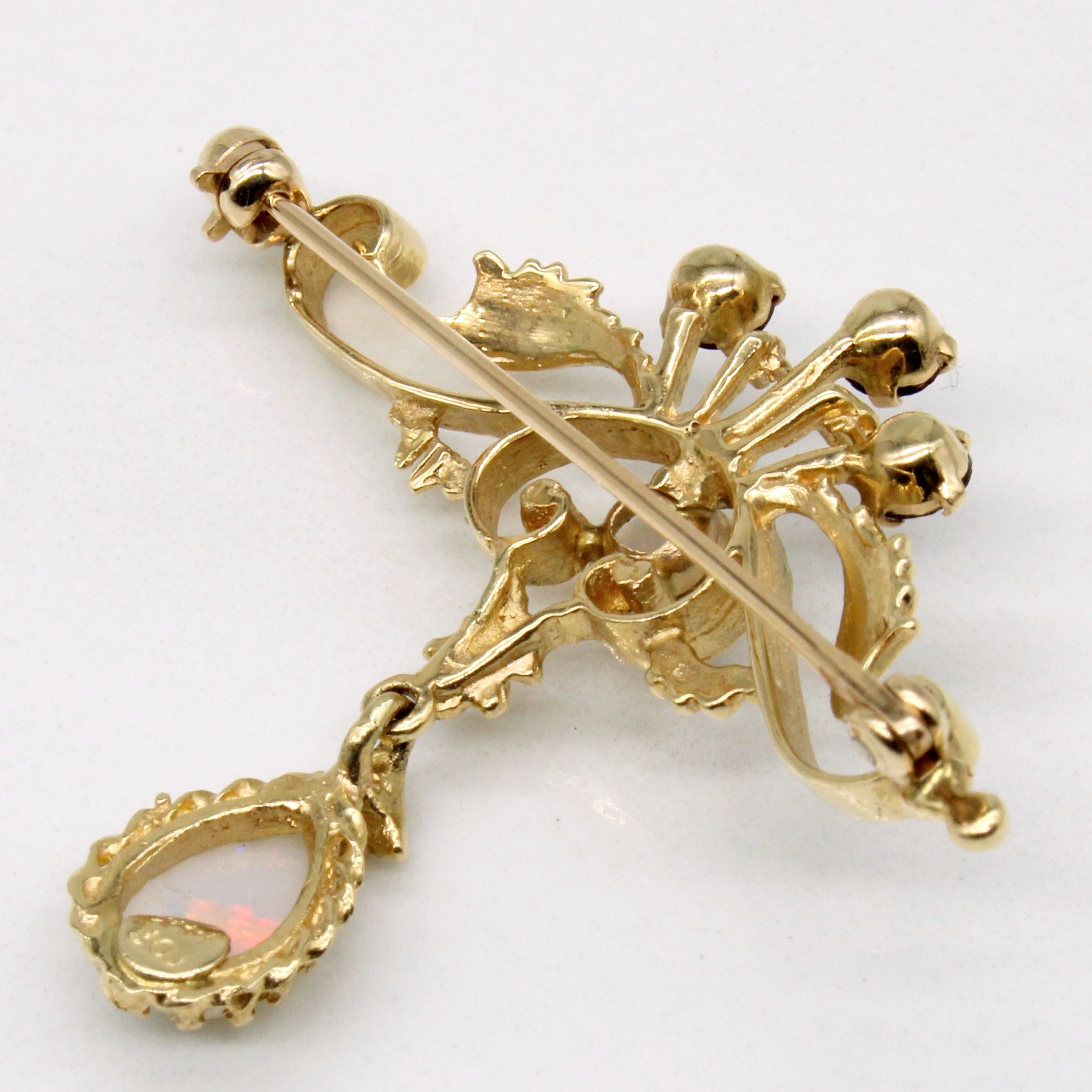 Garnet & Opal Dangling Ornate Brooch | 0.45ctw |