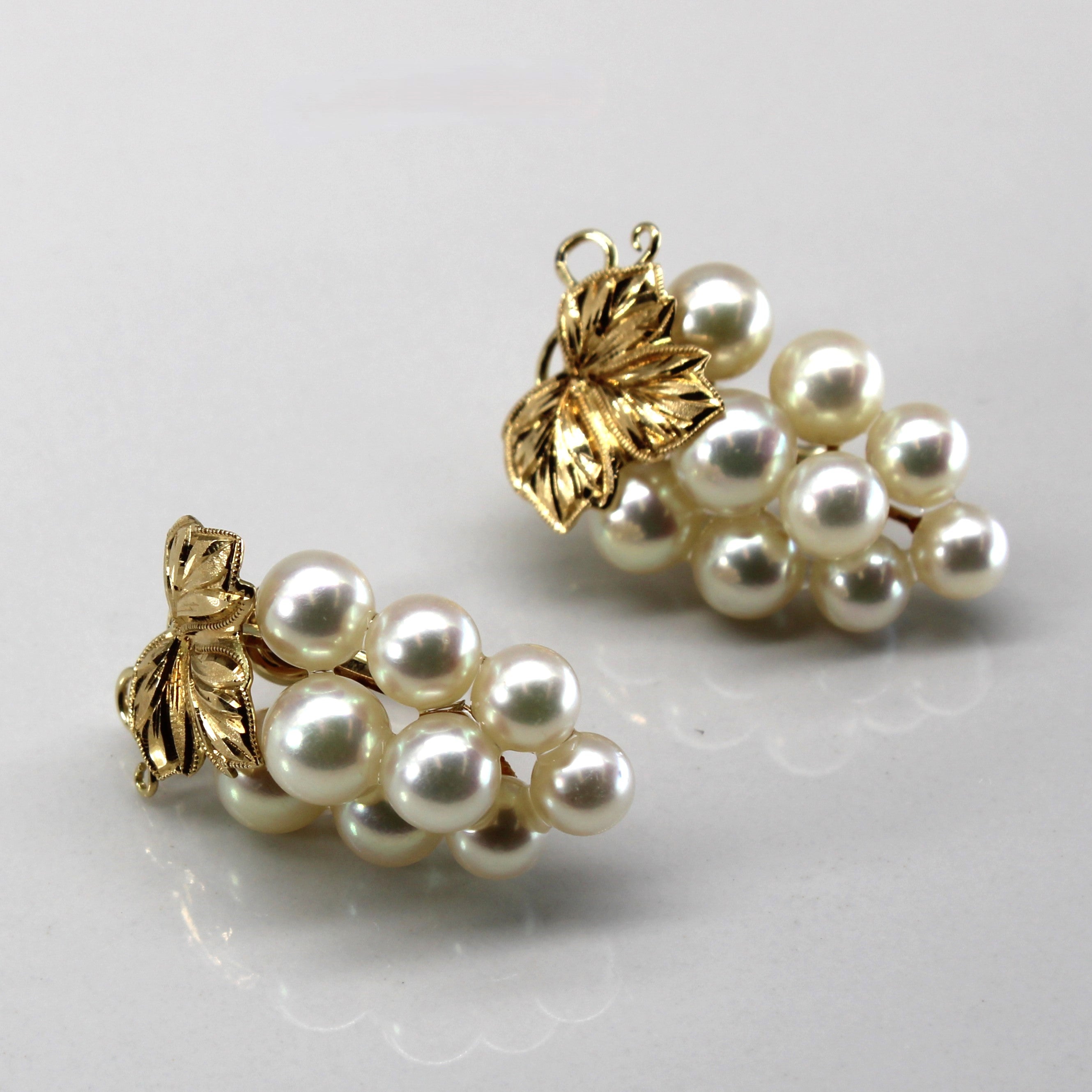Grapes Design Multi Pearl Clip Earrings