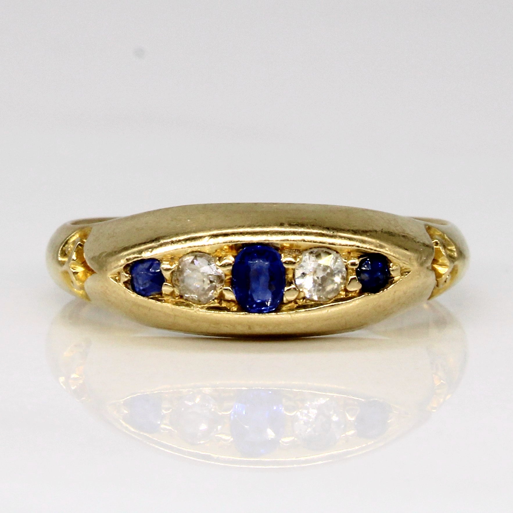 1901 Birmingham Antique Cut Sapphire & Diamond Ring in 18k | 0.18ctw, 0.10ctw | SZ 6.25 |