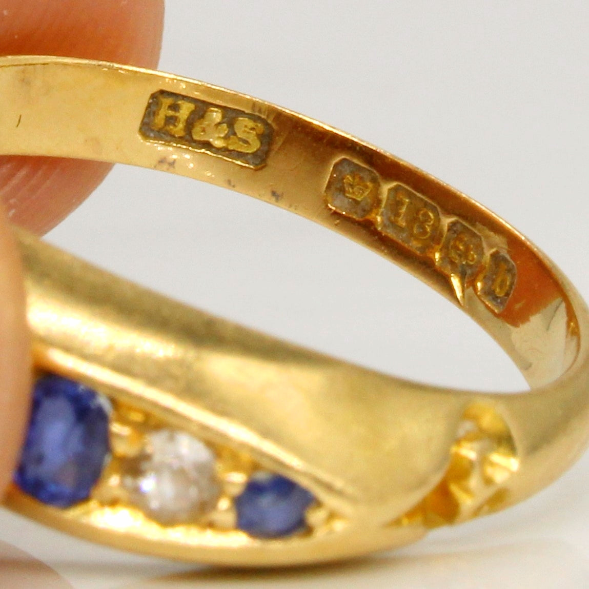 1901 Birmingham Antique Cut Sapphire & Diamond Ring in 18k | 0.18ctw, 0.10ctw | SZ 6.25 |