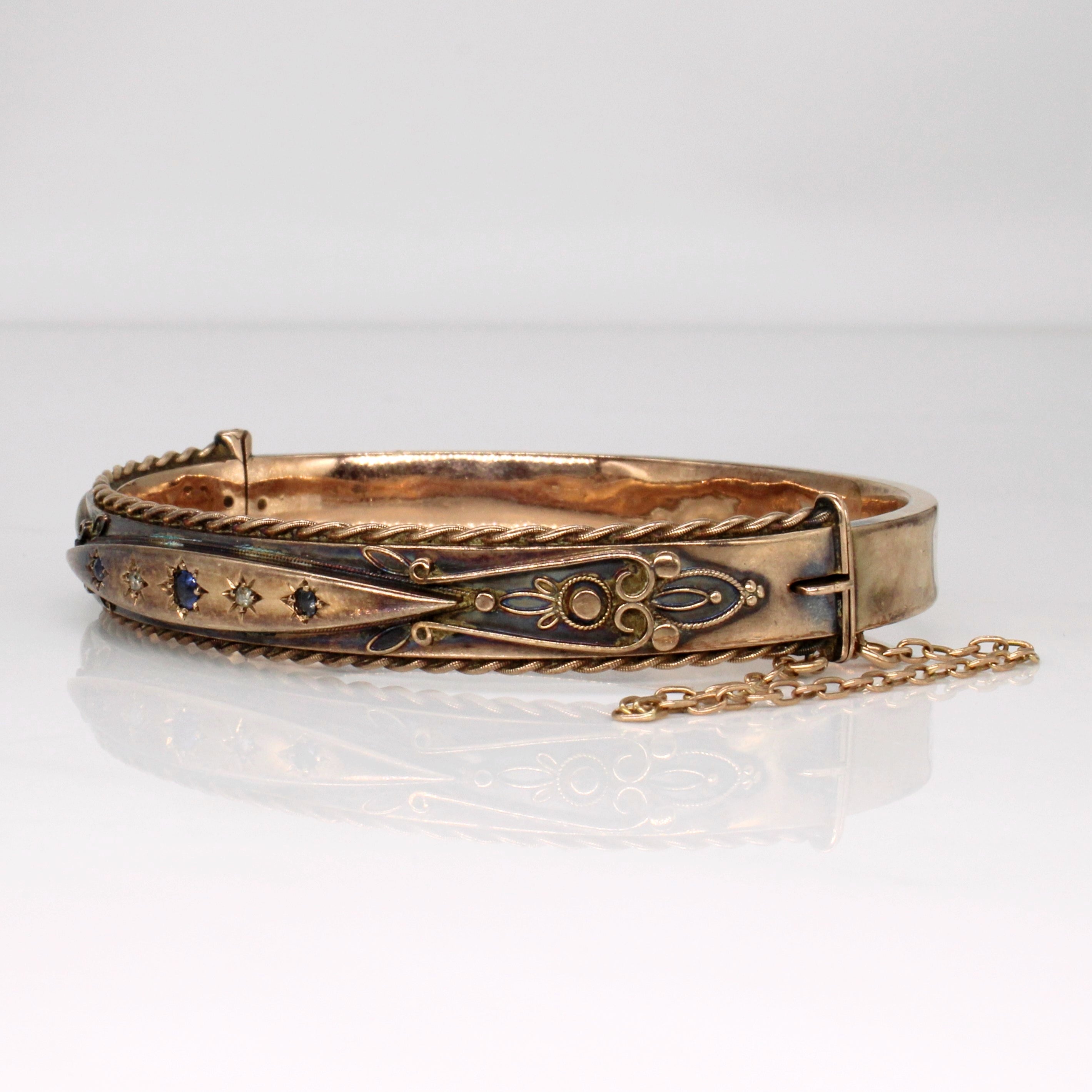 1899 Chester Hallmarked Antique Cut  Sapphire & Rose Cut Diamond Bracelet | 0.15ctw, 0.02ctw | 6.5" |