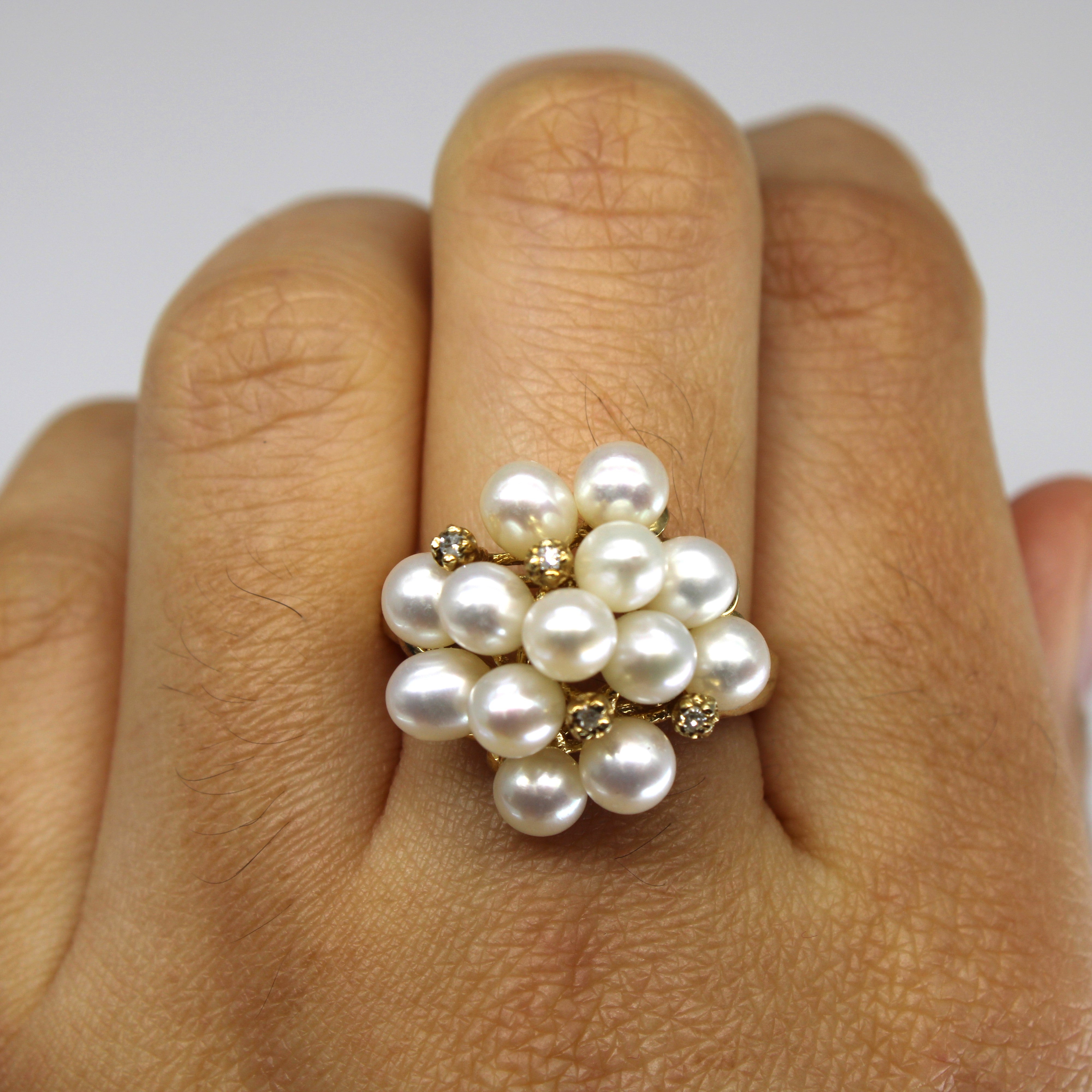 Cluster Pearl & Diamond Ring | 0.04ctw | SZ 7 |