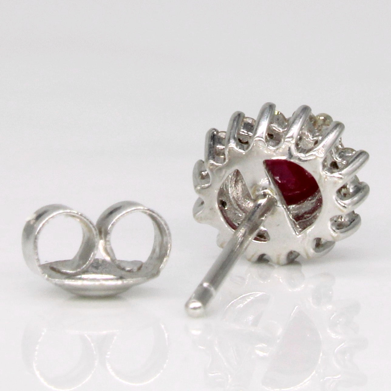 Cabochon Ruby & Diamond Halo Stud Earrings | 1.00ctw, 0.14ctw |