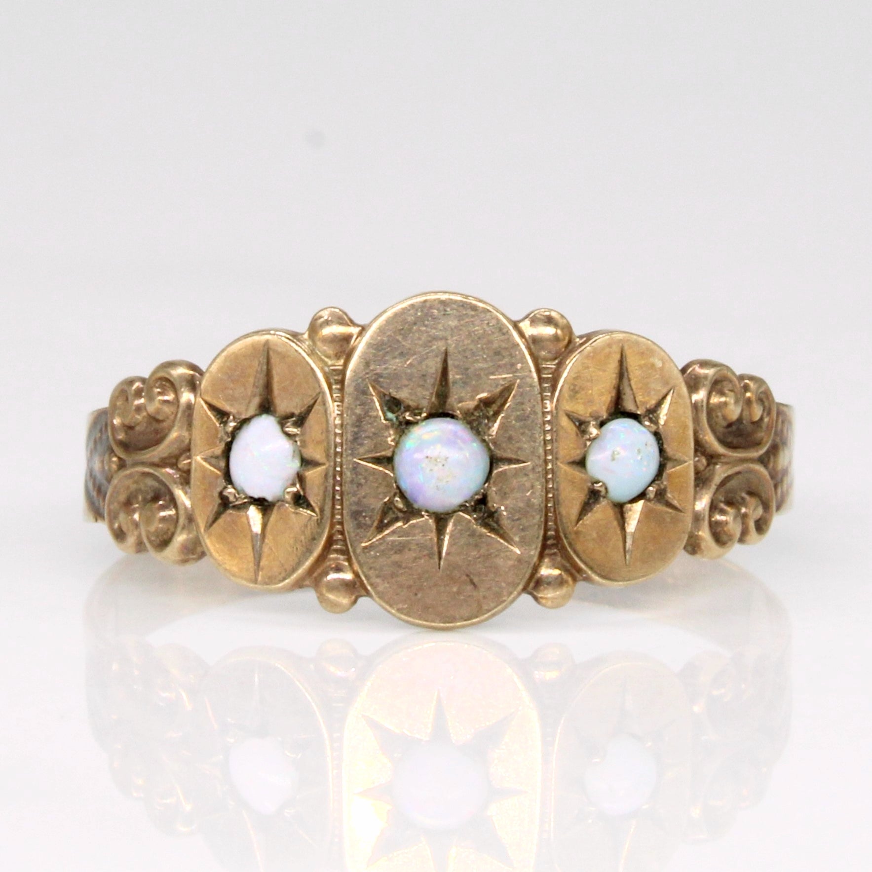 Antique 8k Signet Starbust Opal Ring | 0.10ctw | SZ 8 |