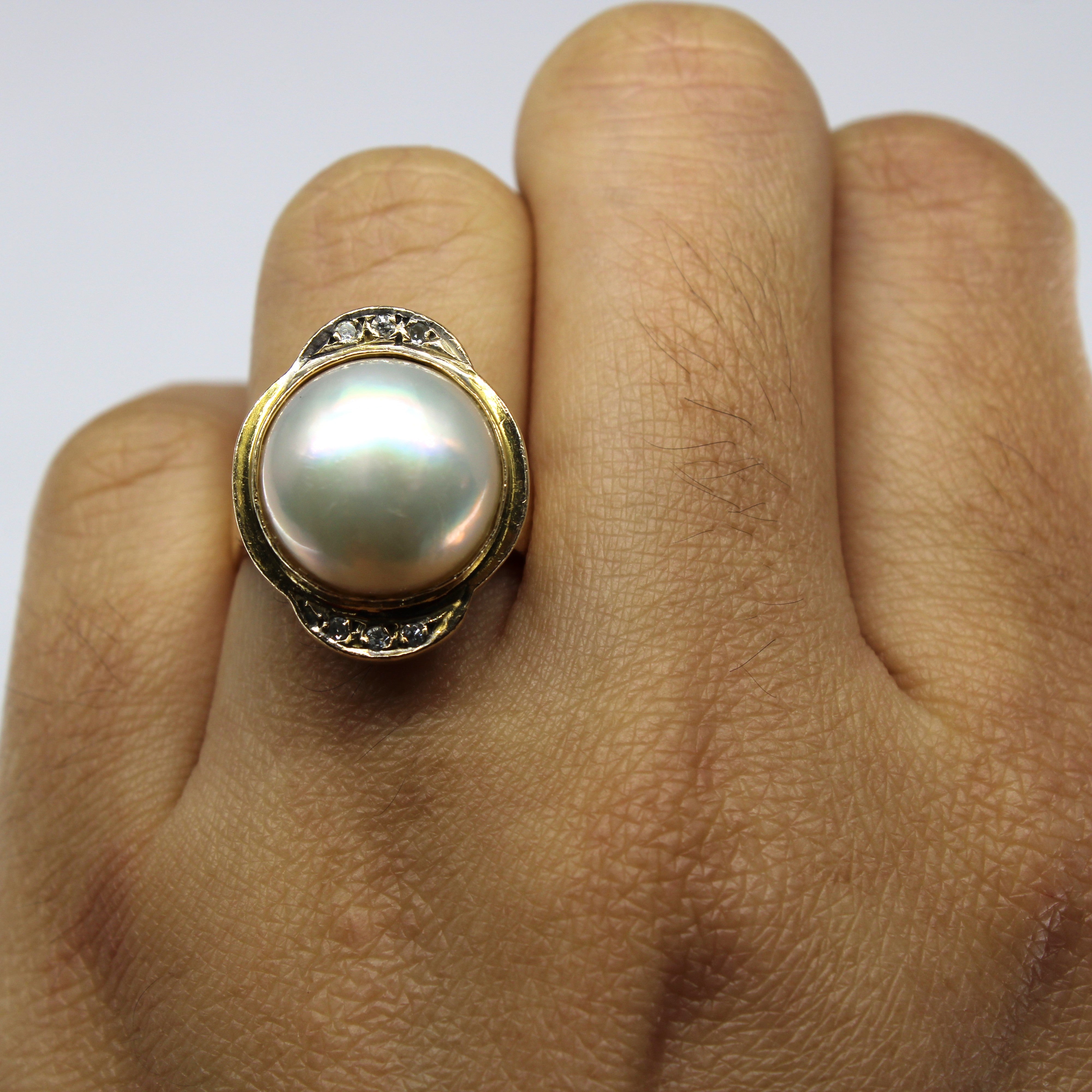Bezel Set Pearl & Diamond Dome Ring | 0.06ctw | SZ 5.5 |