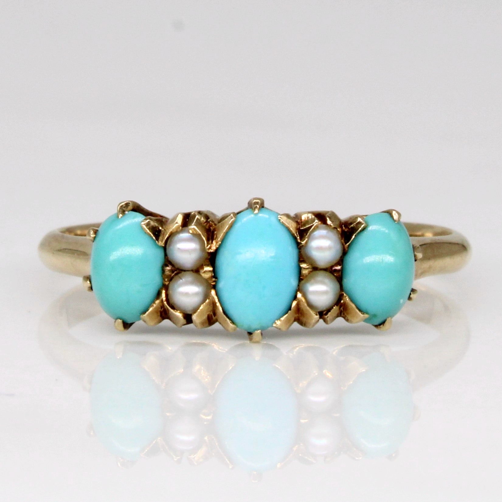 Antique Turquoise & Pearl Ring | 0.70ctw | SZ 6.5 |