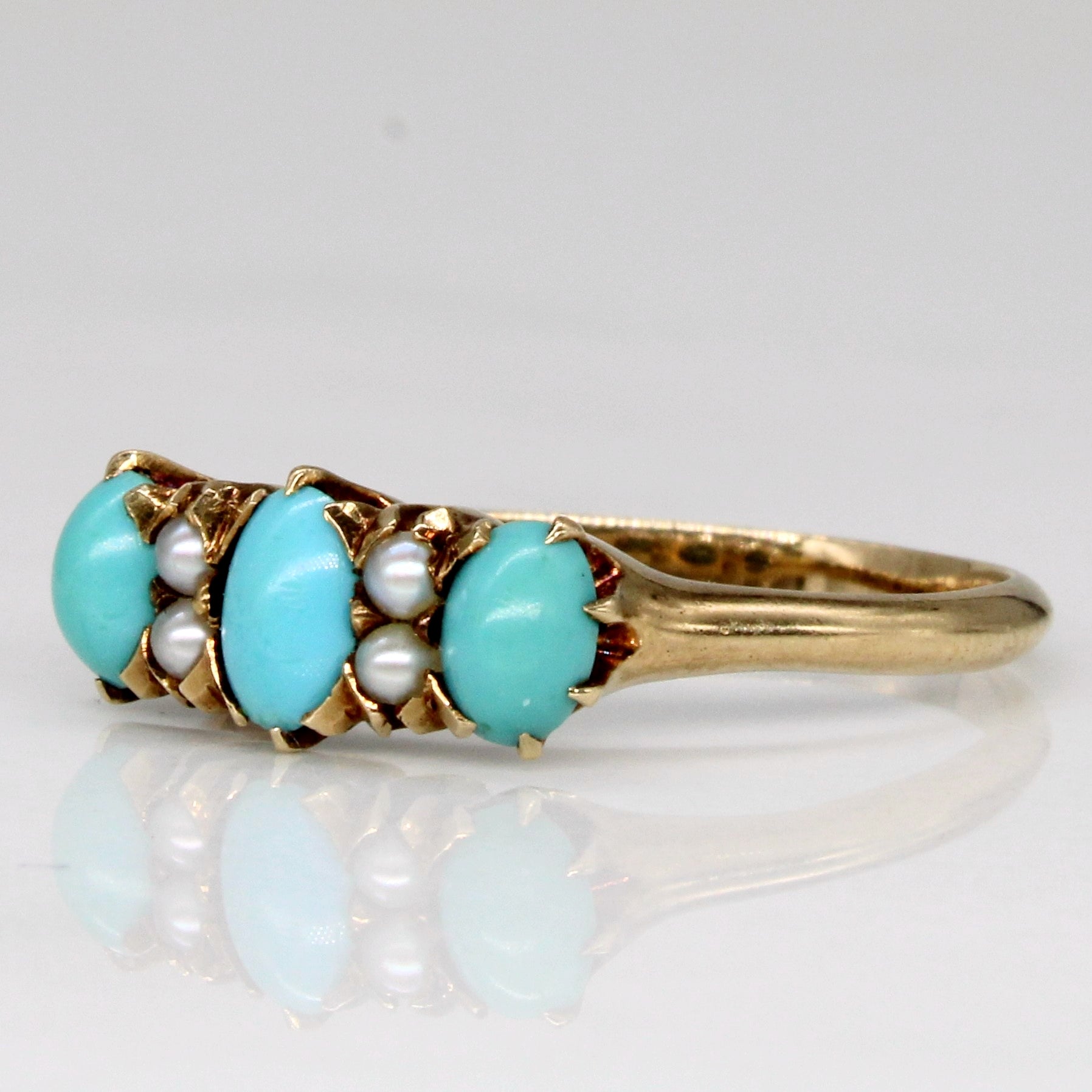 Antique Turquoise & Pearl Ring | 0.70ctw | SZ 6.5 |