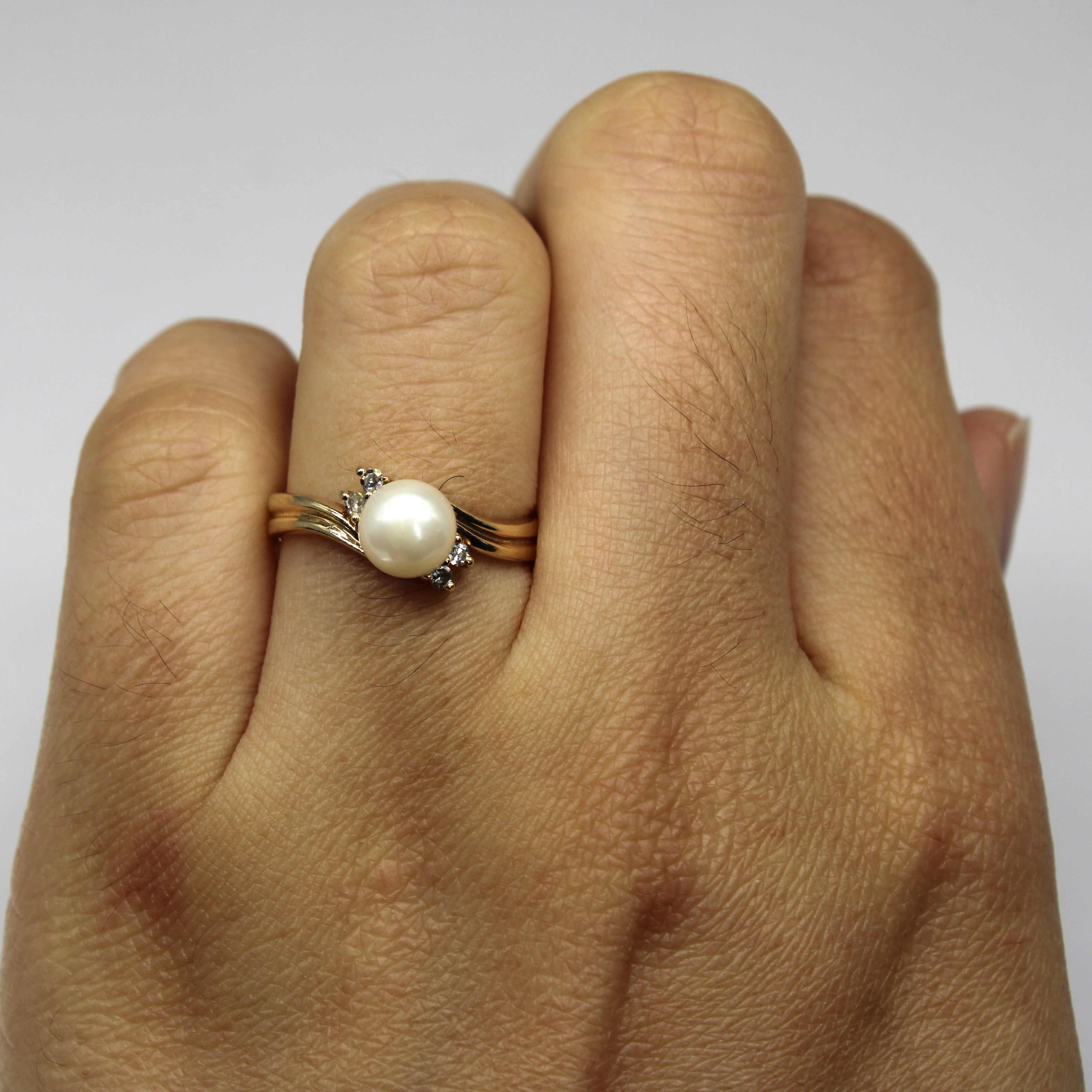 Bypass Pearl & Diamond Ring | 0.04ctw | SZ 6 |