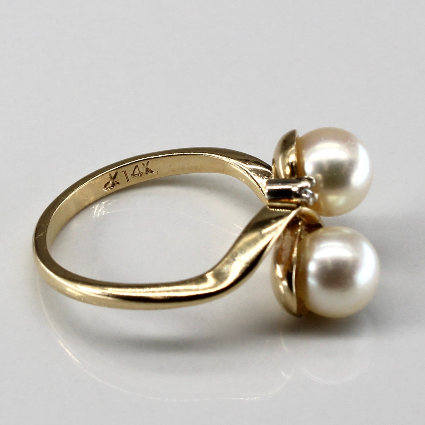 Bypass Pearl & Diamond Ring | 0.03ctw | SZ 5.5 |