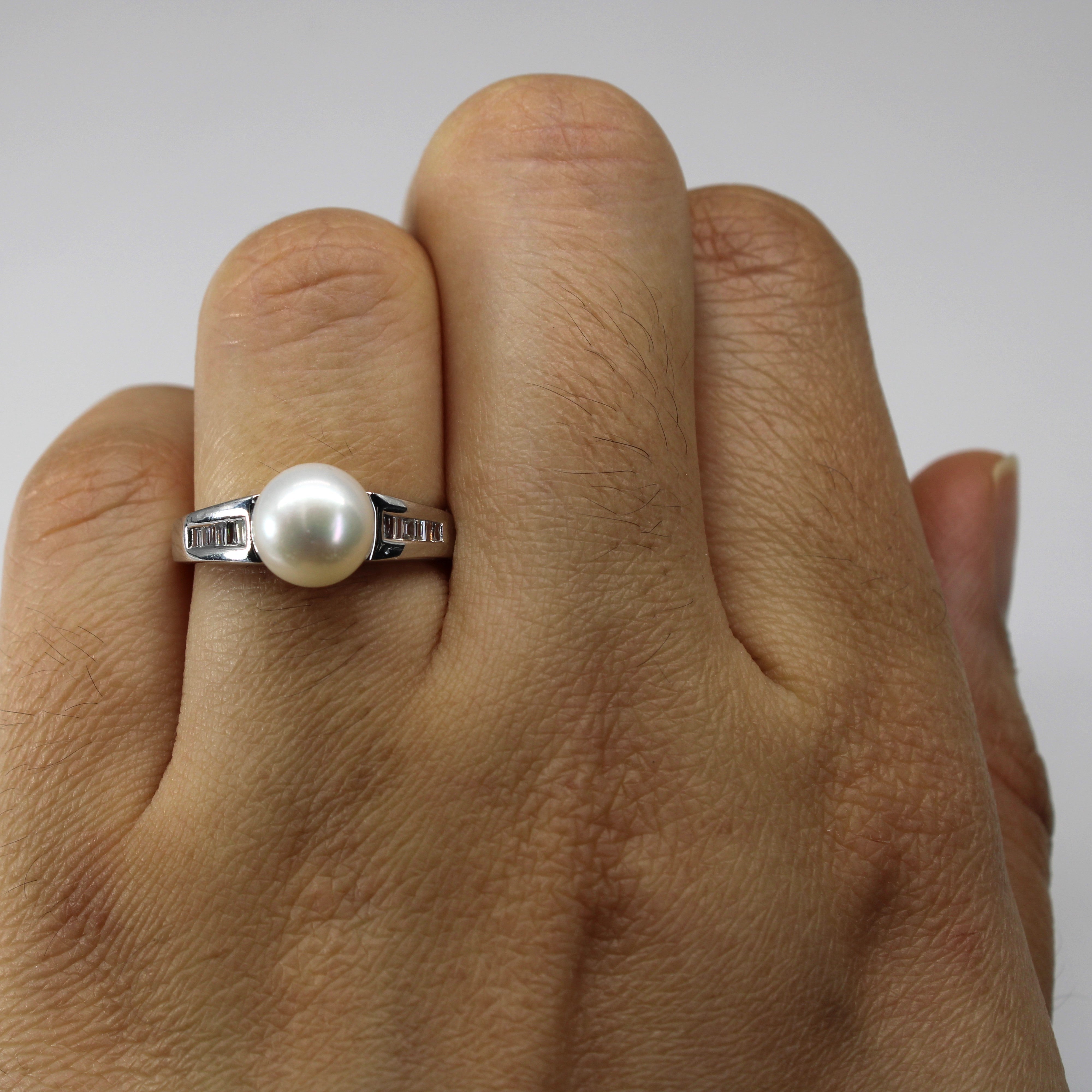 Baguette Diamond & Pearl Ring | 0.15ctw | SZ 5 |