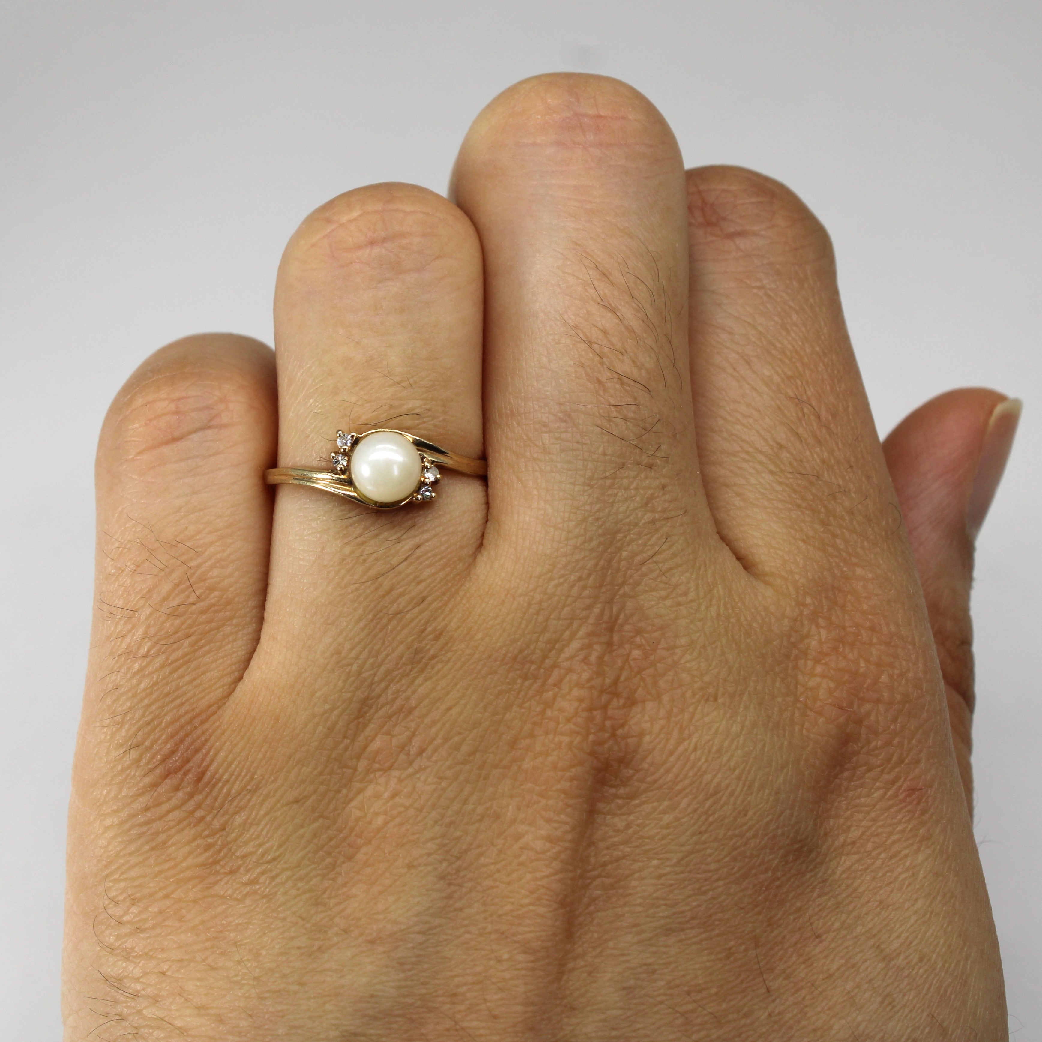 Bypass Pearl & Diamond Ring | 0.02ctw | SZ 6.25 |