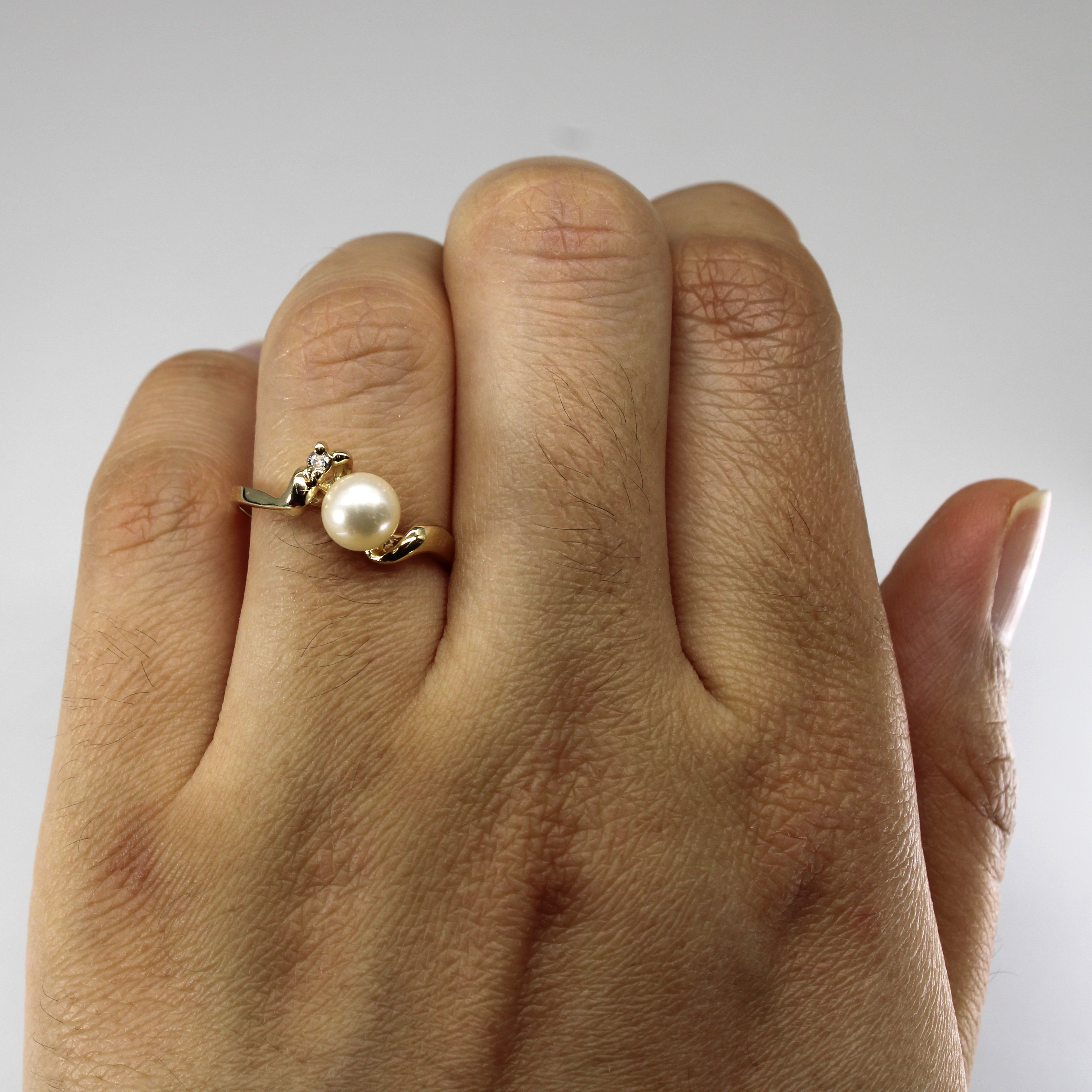 Offset Pearl & Diamond Ring | 0.02ct | SZ 7 |
