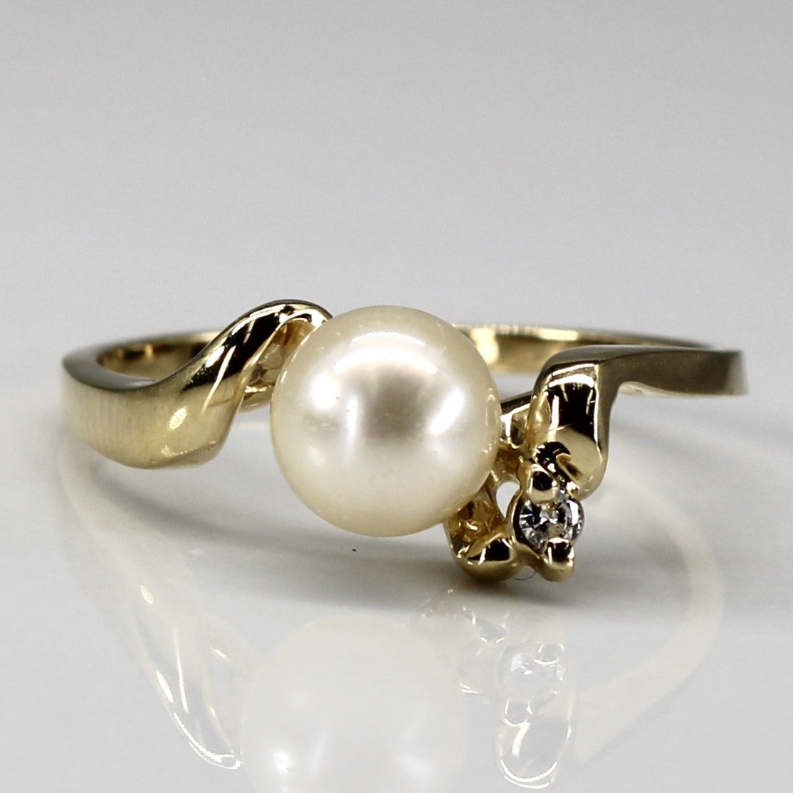 Bague perle et diamant décalés | 0,02 ct | Taille 7 |