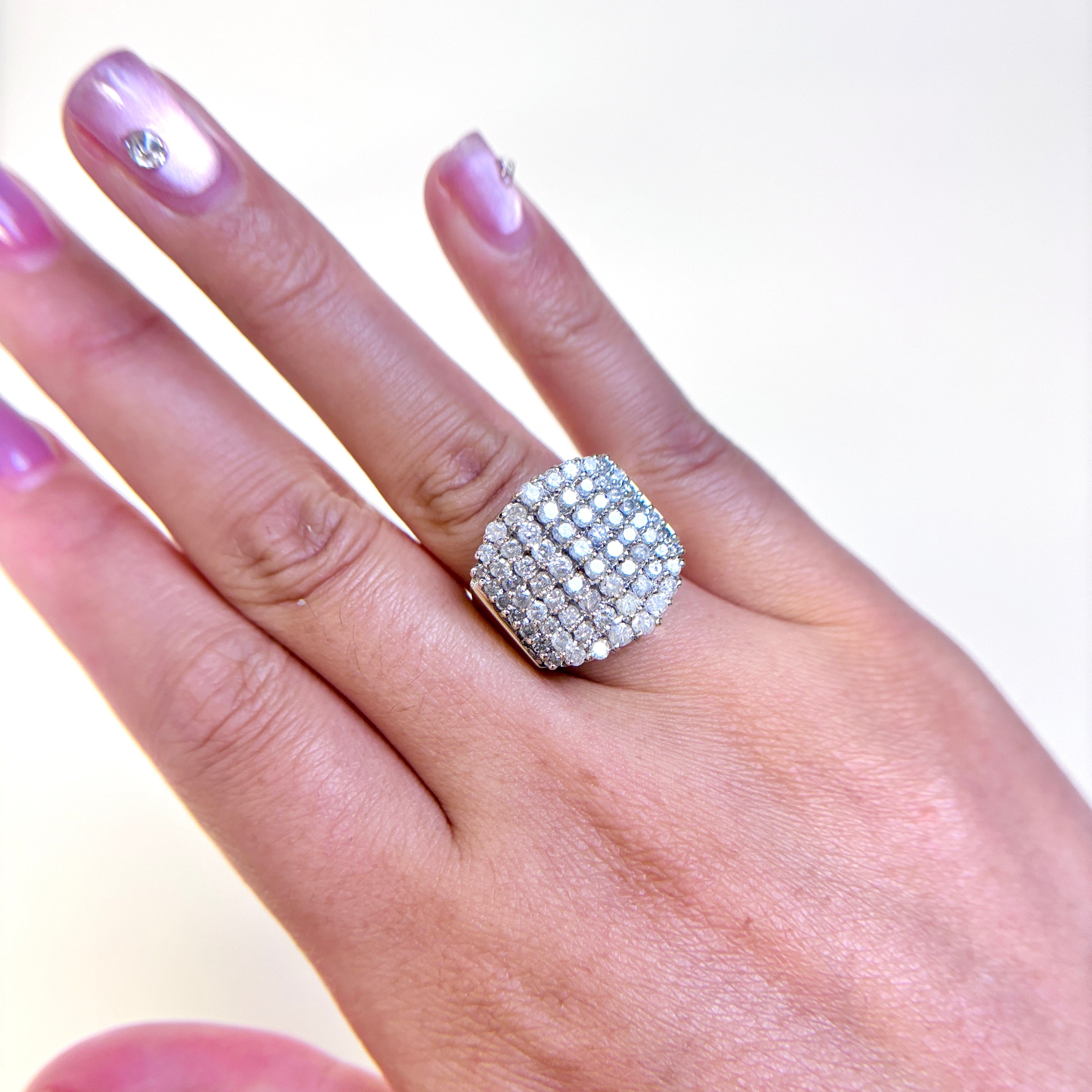 Bague en or jaune 14 carats sertie de diamants en grappe | 3,00 ct au total | Taille 7,25