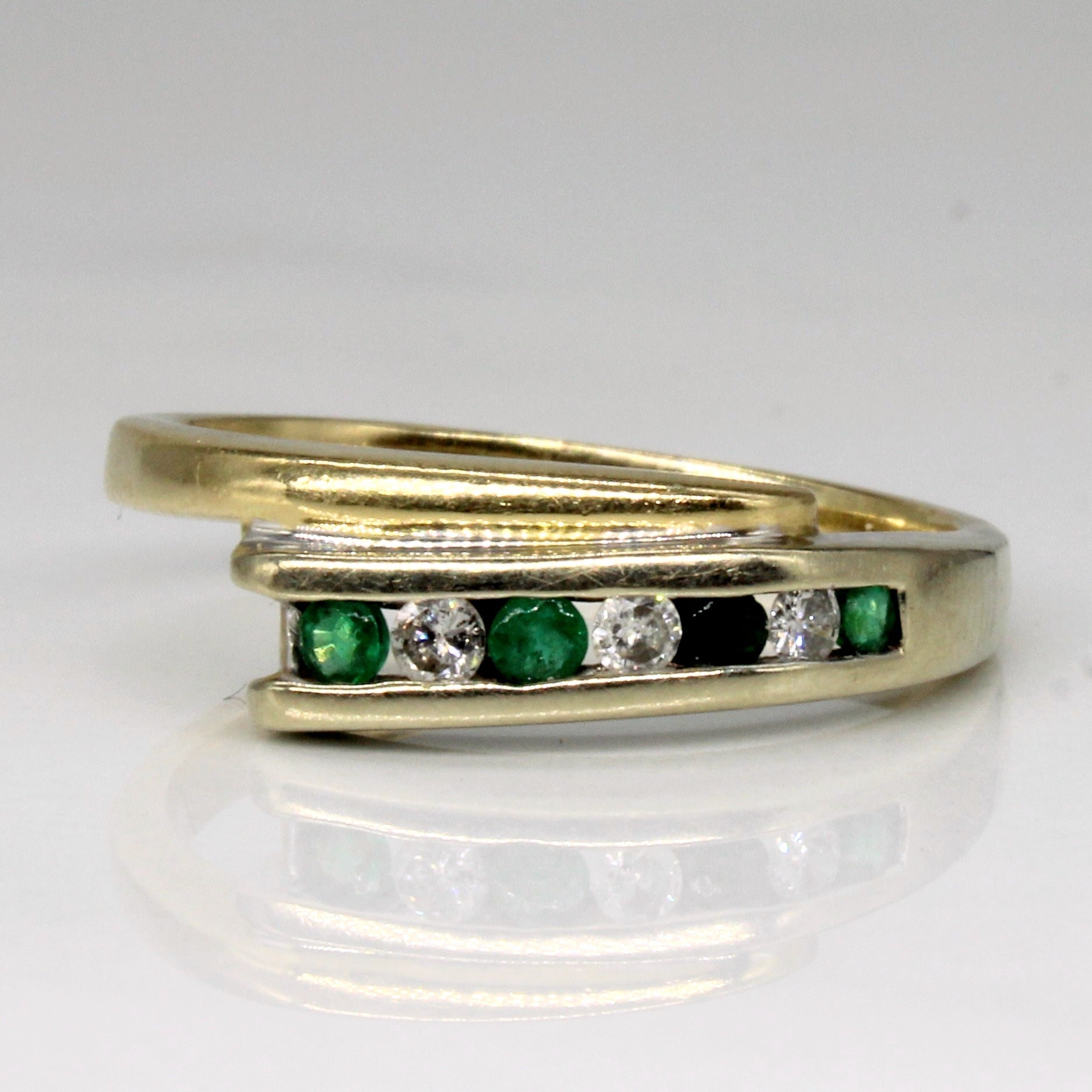 Channel Set Emerald & Diamond Ring | 0.12ctw, 0.09ctw | SZ 7.75 |