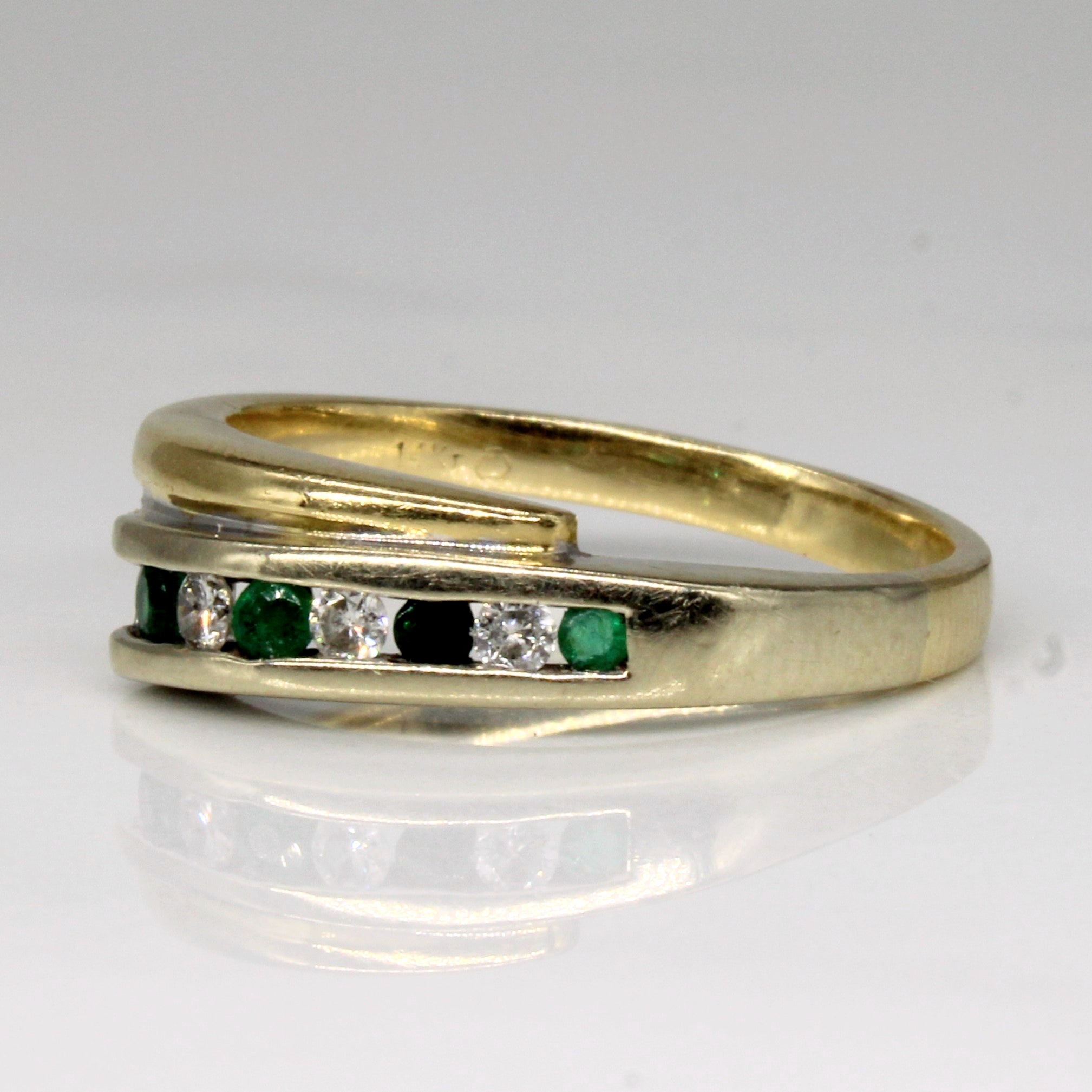 Channel Set Emerald & Diamond Ring | 0.12ctw, 0.09ctw | SZ 7.75 |
