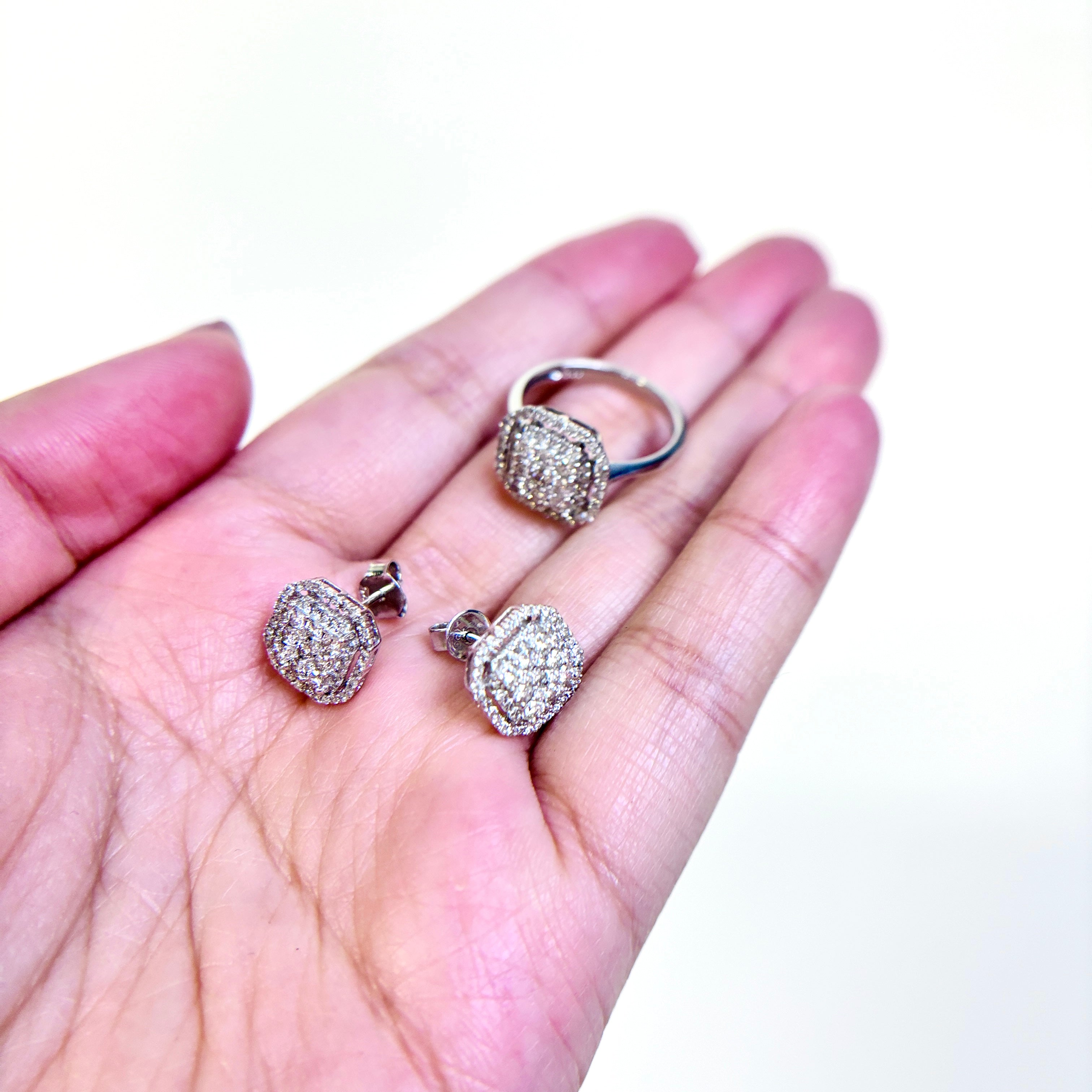 18k White Gold Diamond Ring & Earring Set | 3.91ctw | Sz 6.5