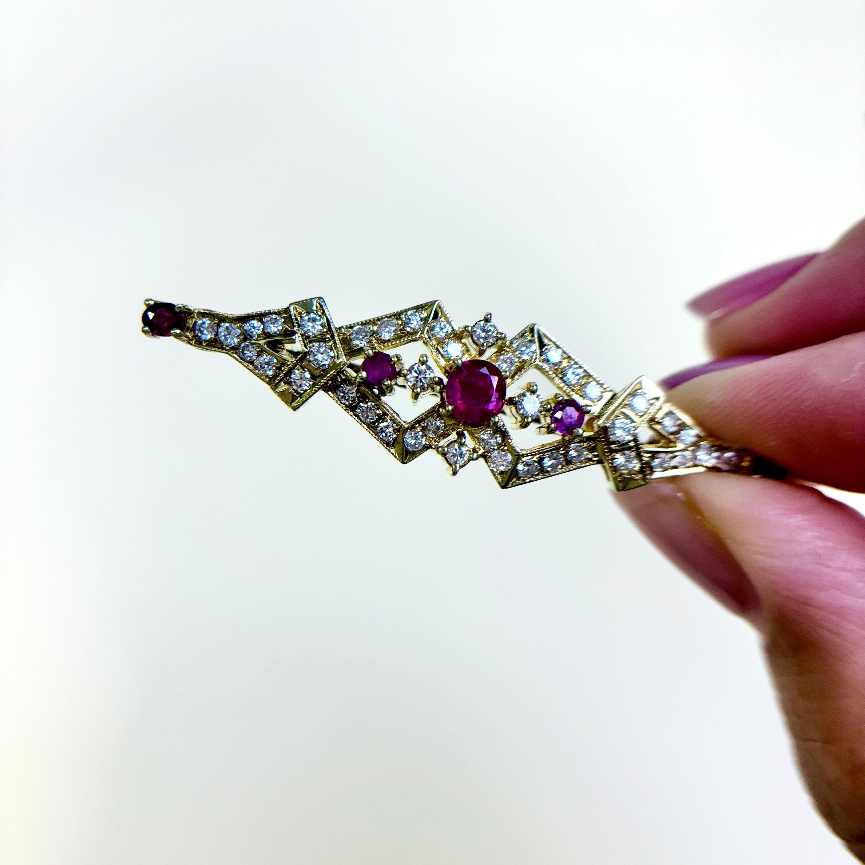 14k Yellow Gold Ruby & Diamond Brooch | 1.22ctw, 1.00ctw |
