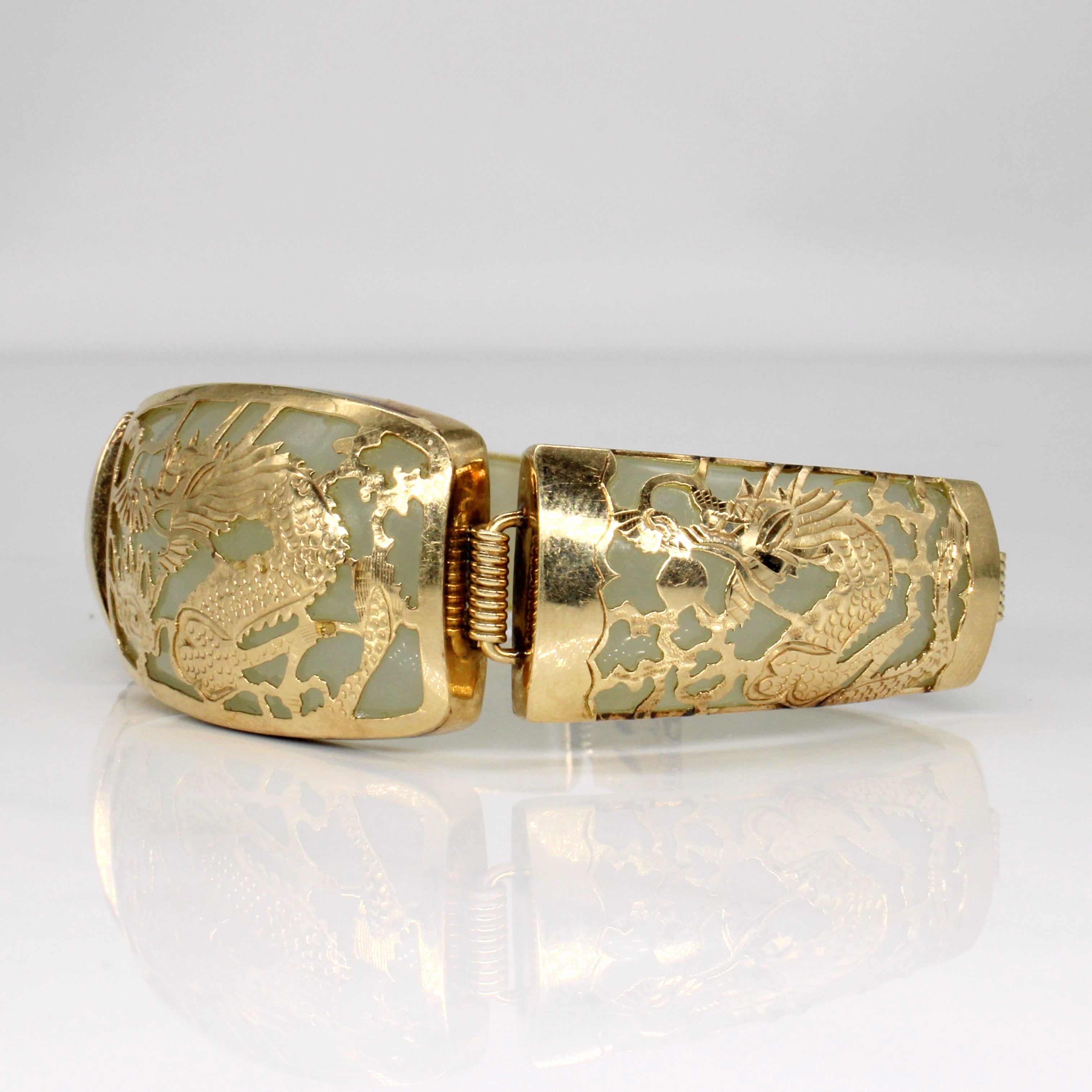 Nephrite Slab Dragon 14k Bracelet | 150.00ctw | 6.75" |