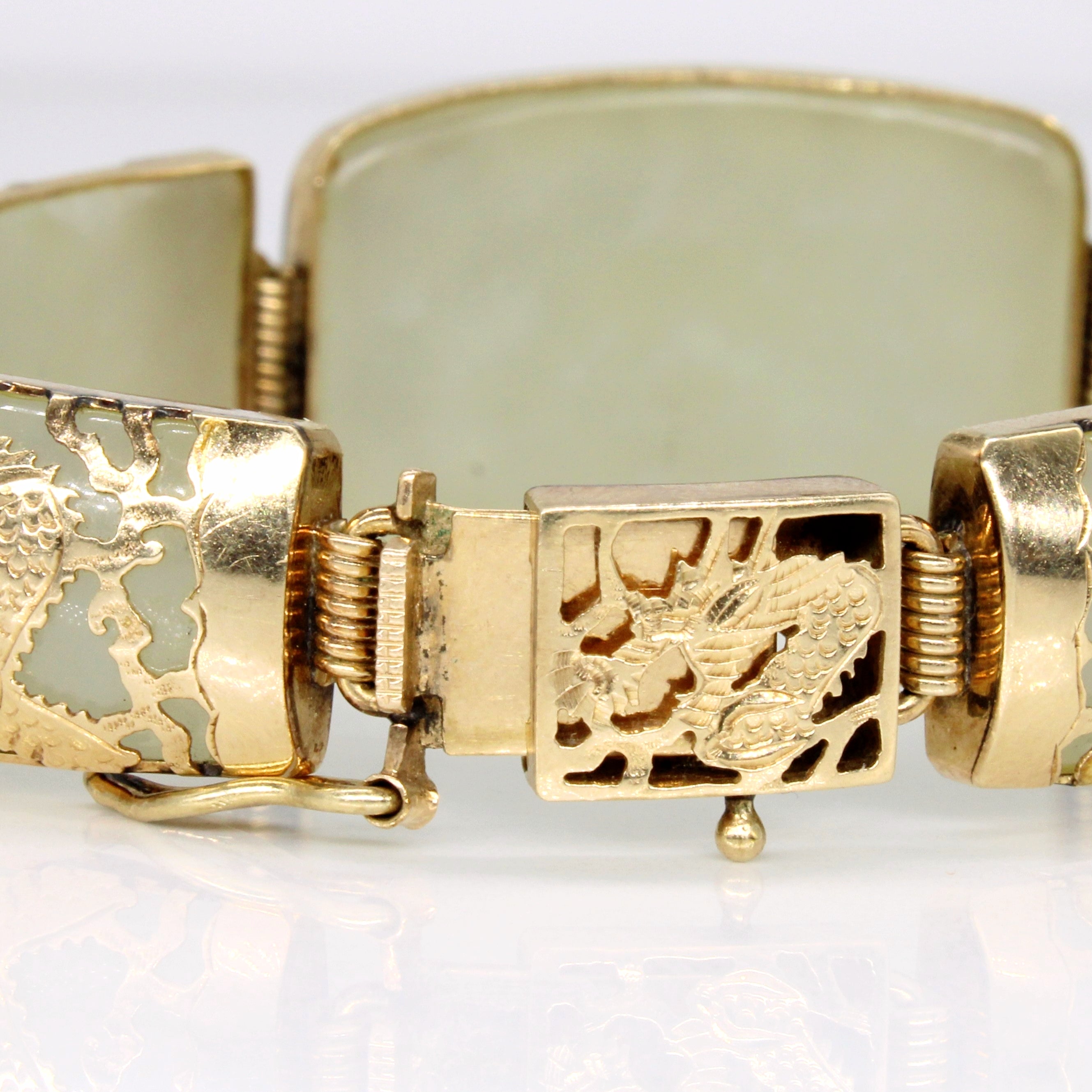 Nephrite Slab Dragon 14k Bracelet | 150.00ctw | 6.75" |