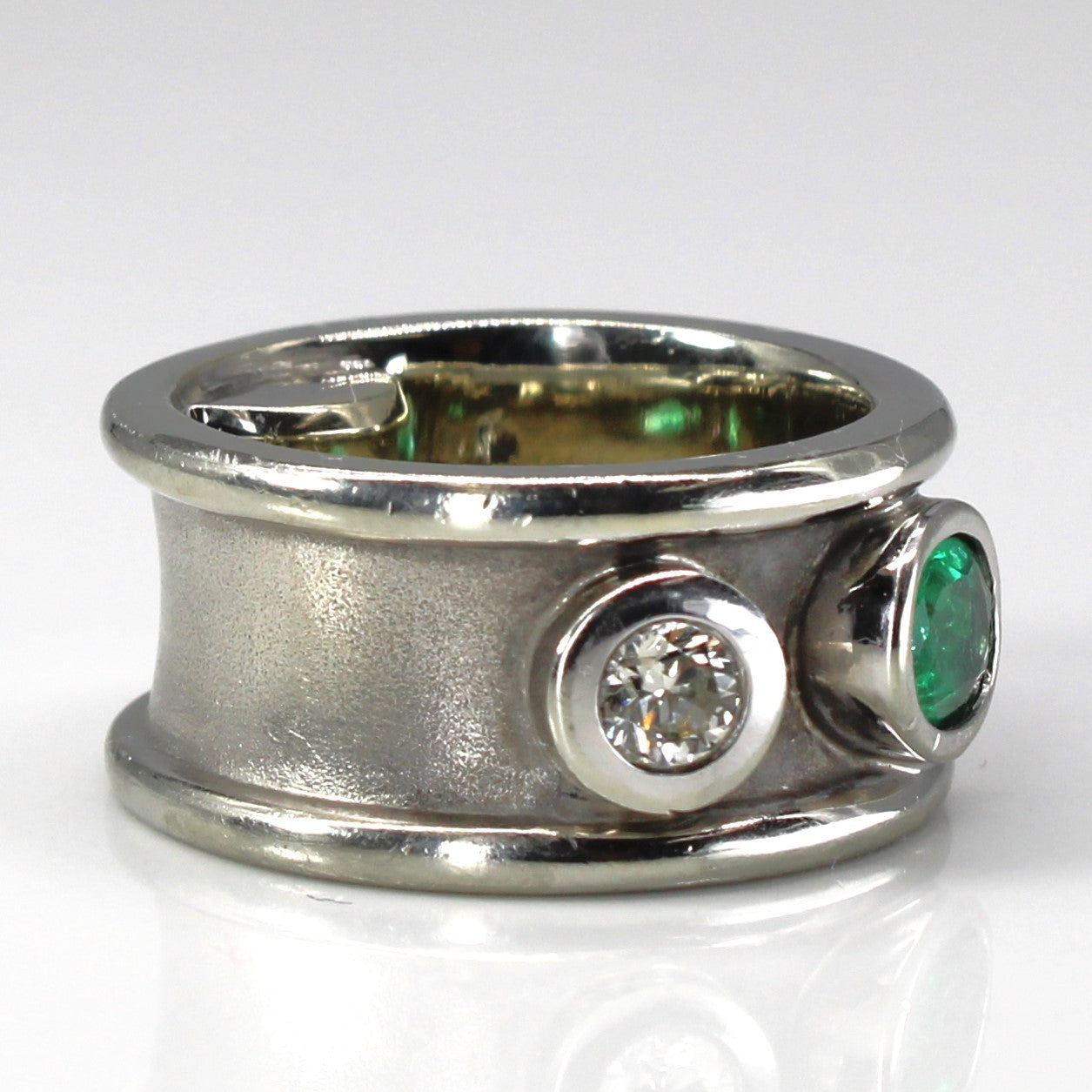 Bezel Set Emerald & Diamond Band | 0.78ct | 0.20ct | SZ 4.5 |