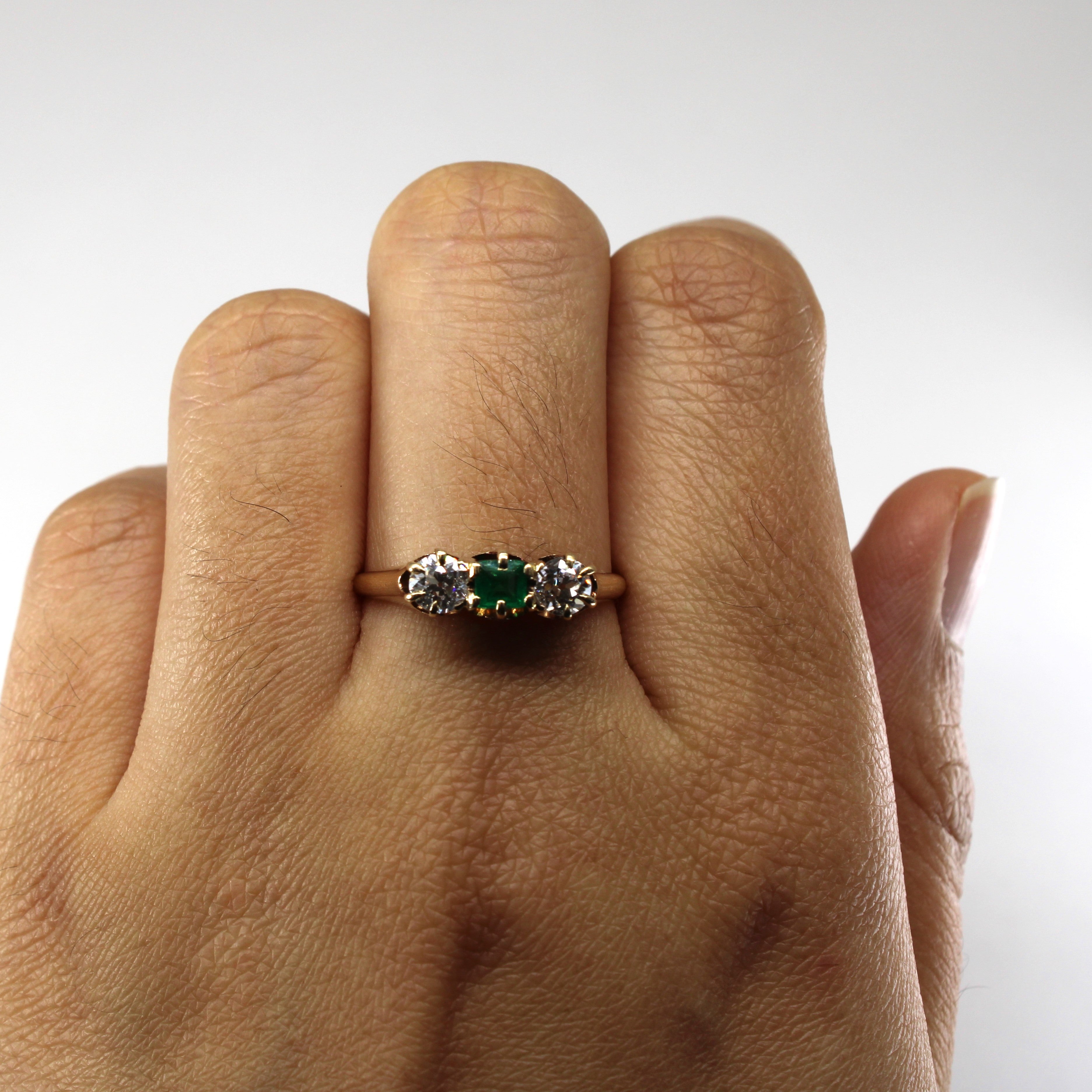 Three Stone Diamond & Emerald Ring | 0.60ctw | 0.23ct | SZ 8.25 |