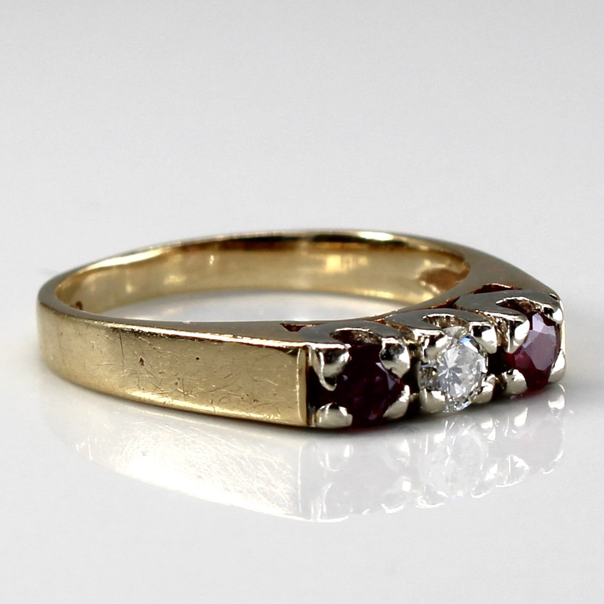 Three Stone Diamond & Ruby Ring | 0.12ct | 0.20ctw | SZ 5.25 |
