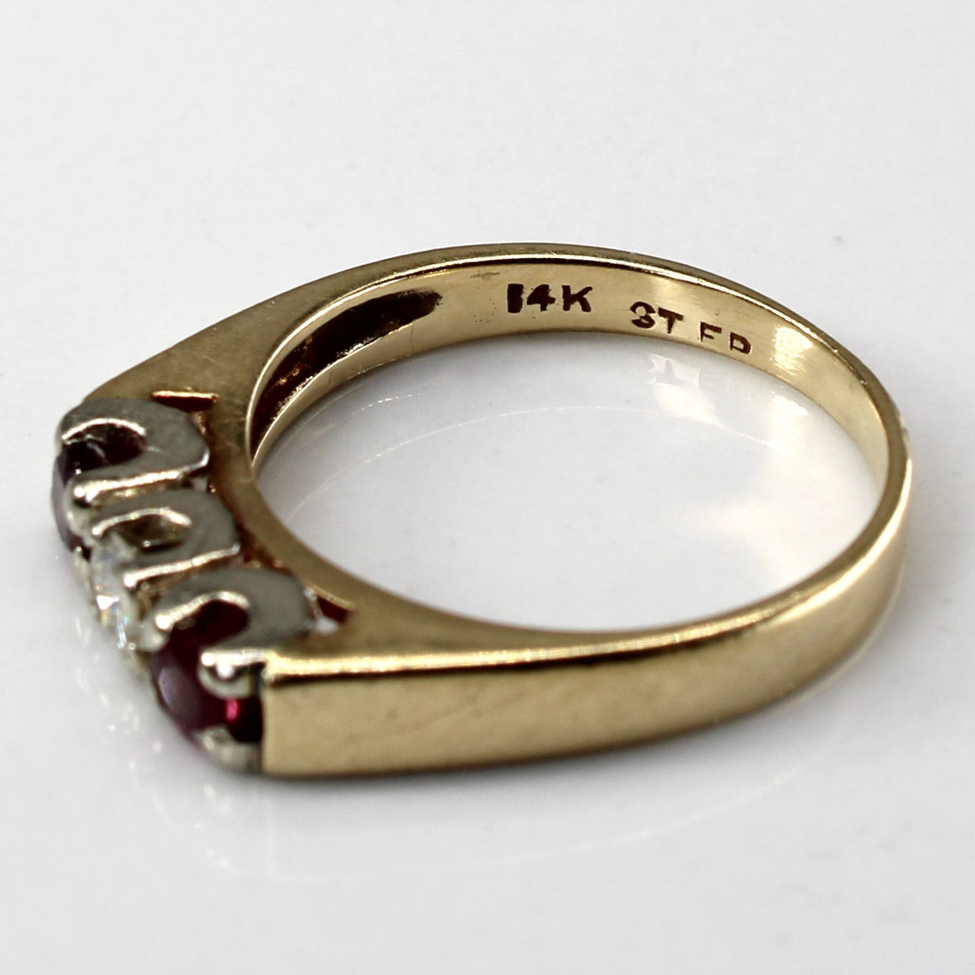 Three Stone Diamond & Ruby Ring | 0.12ct | 0.20ctw | SZ 5.25 |