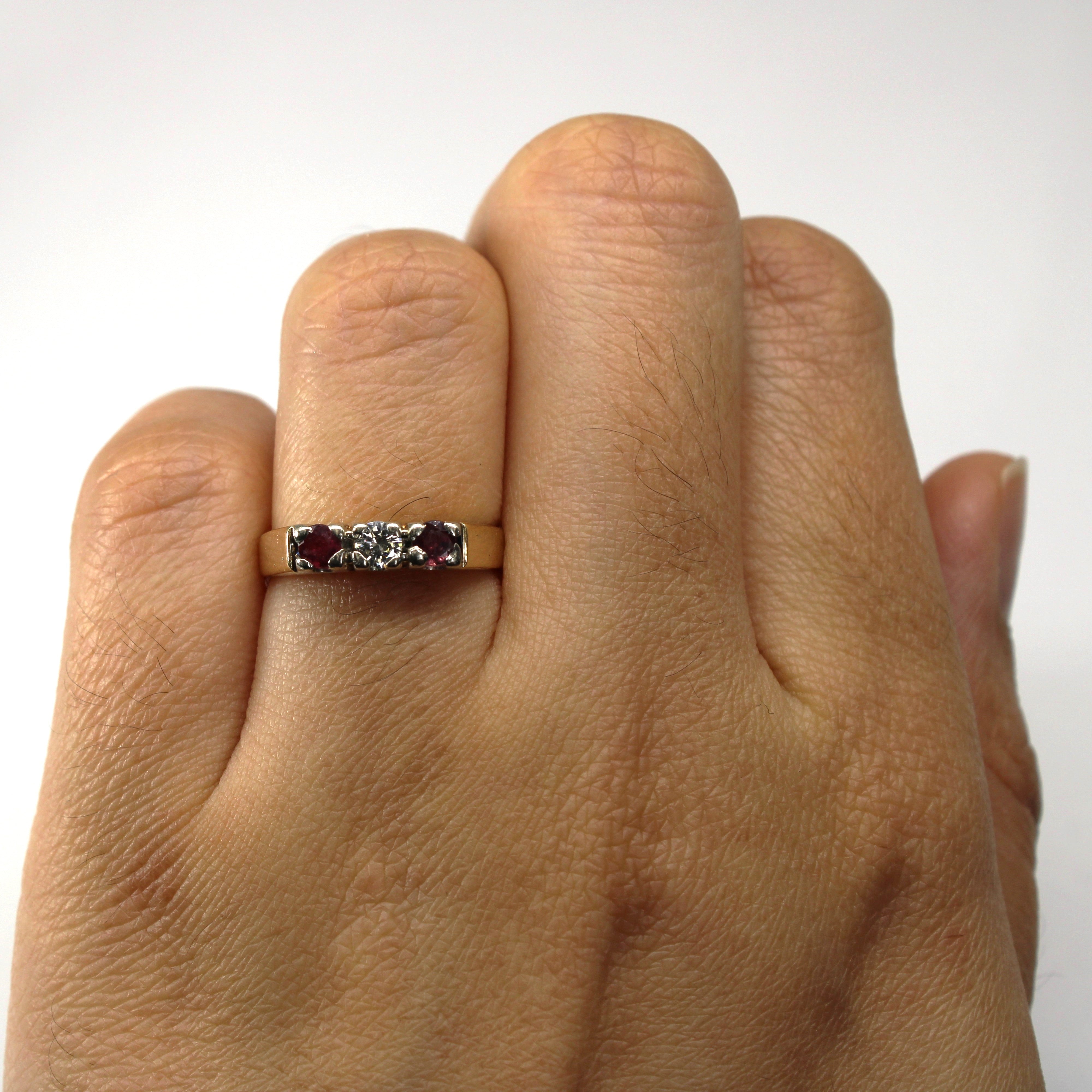 Three Stone Diamond & Ruby Ring | 0.12ct | 0.20ctw | SZ 5.25 |