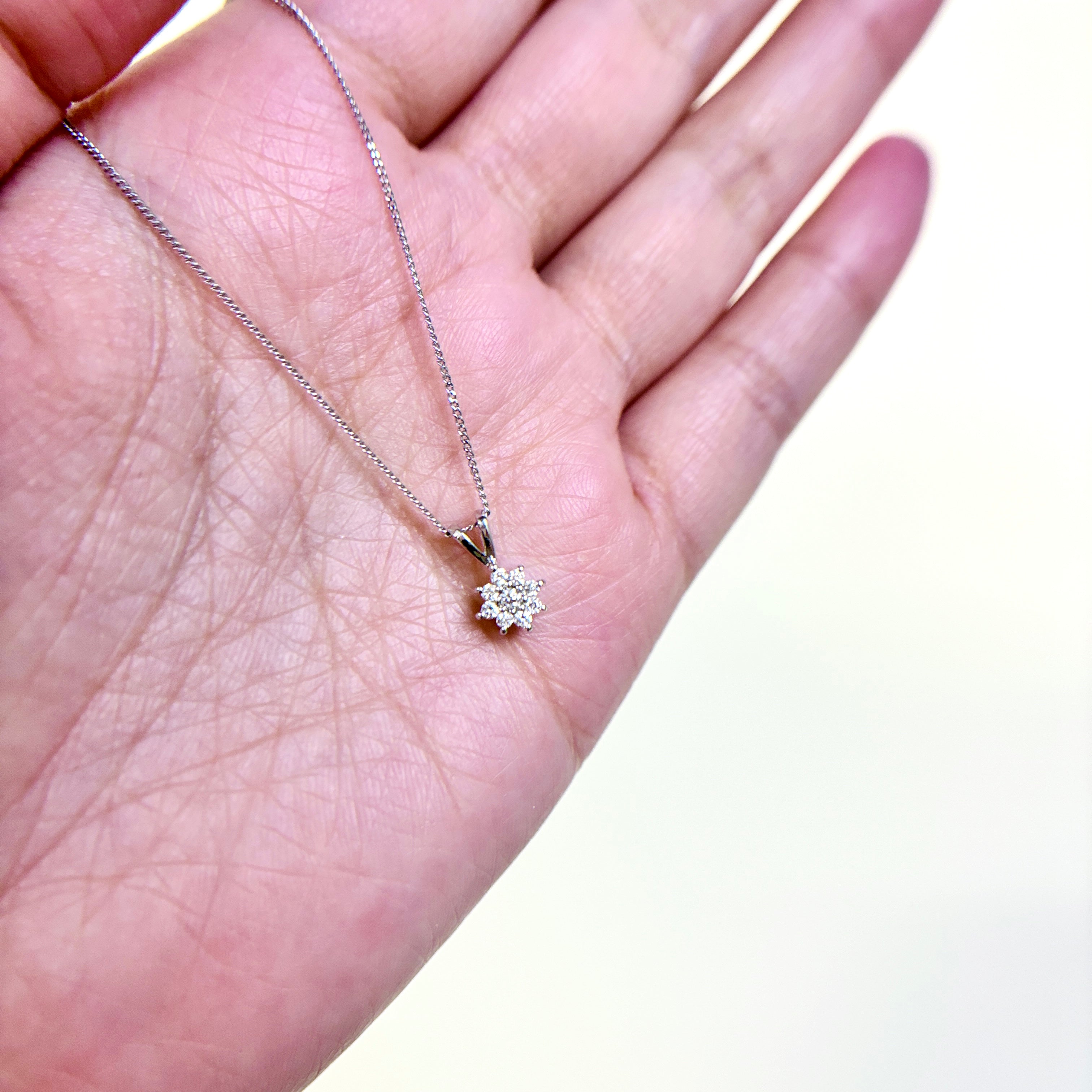 14k White Gold Diamond Cluster Necklace | 0.15ctw | 16"