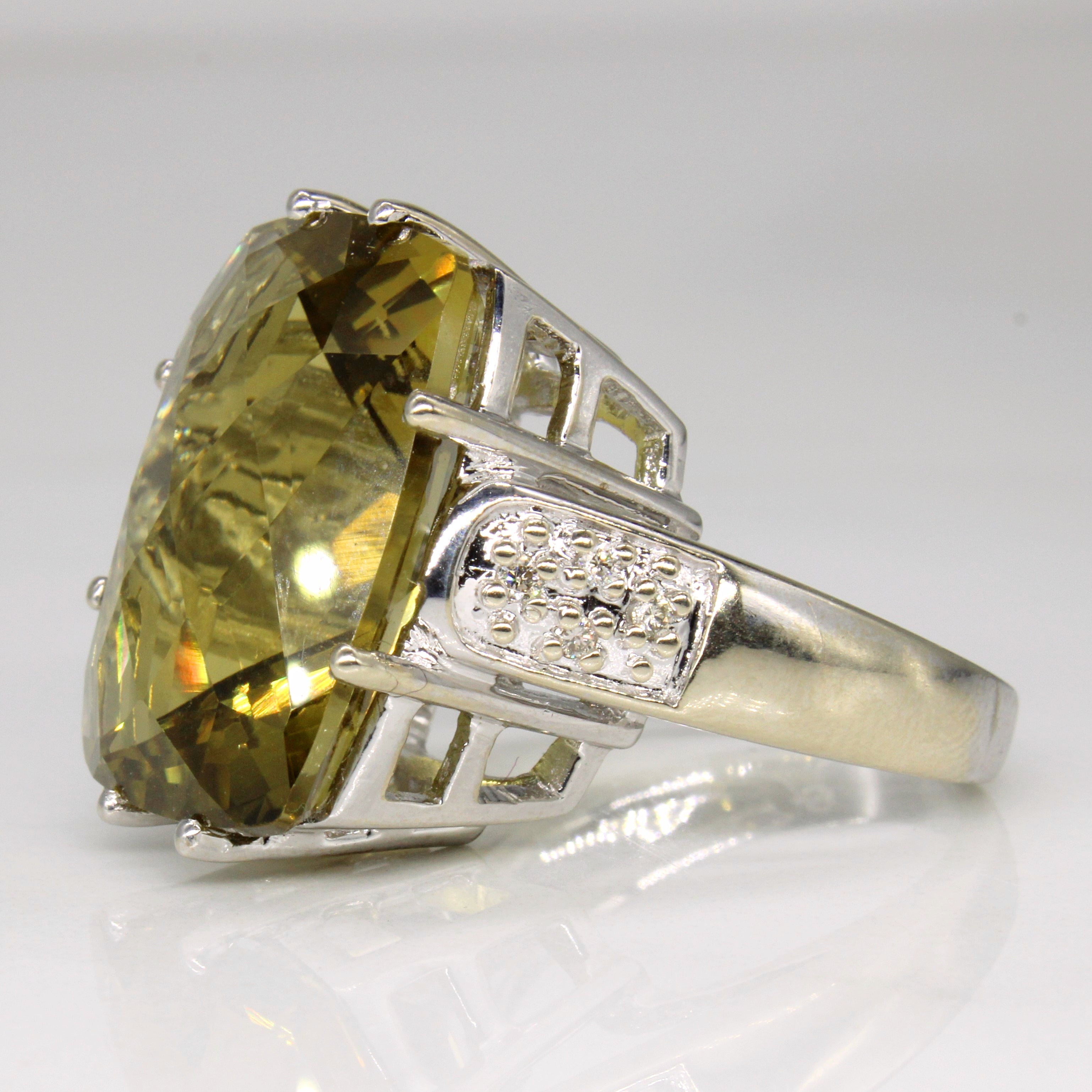 Green Quartz & Diamond Cocktail Ring | 20.50ct, 0.08ctw | SZ 7 |